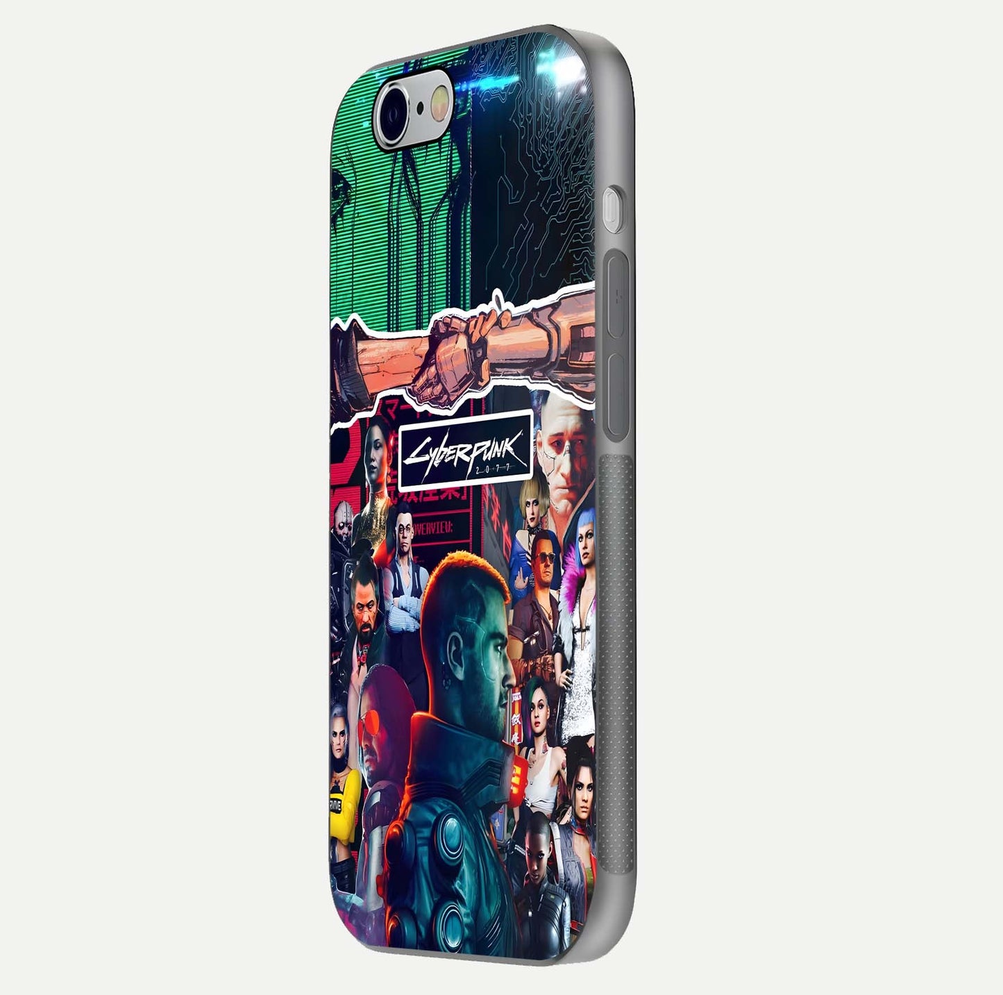CYBERPUNK Legacy Glass Case for iPhone 16 Pro side-angle photo showing edge glow and reflective surface
