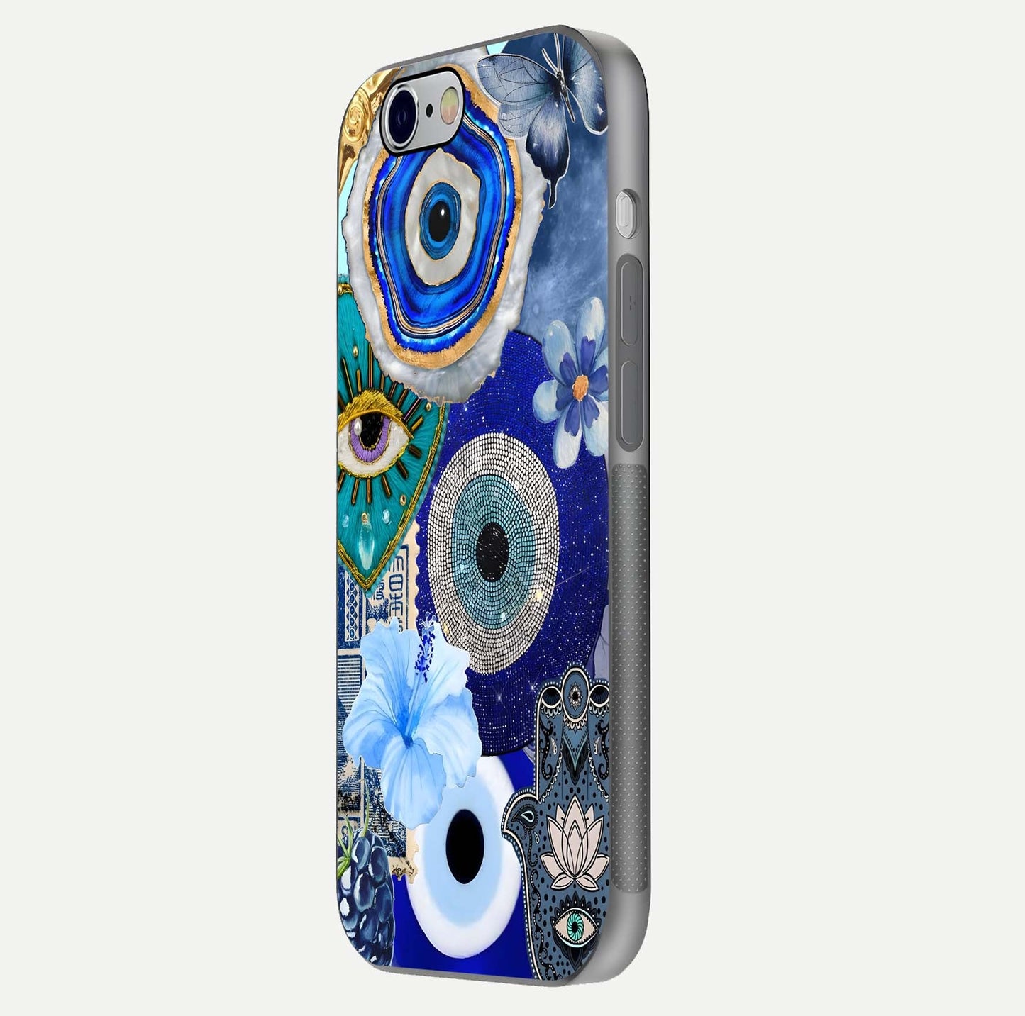 Celestial Blue Vision Glass Case for iPhone 16 Pro side-angle image capturing starlight shimmer and glass reflection