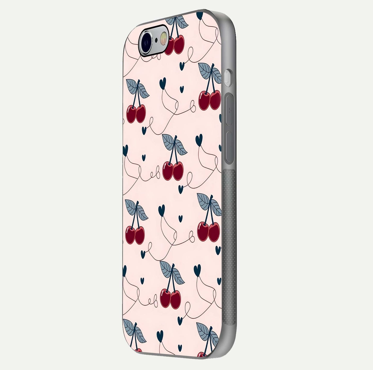 Cherry Heart Line Glass Case for iPhone 16 Pro side-angle view capturing smooth curves and shine effect