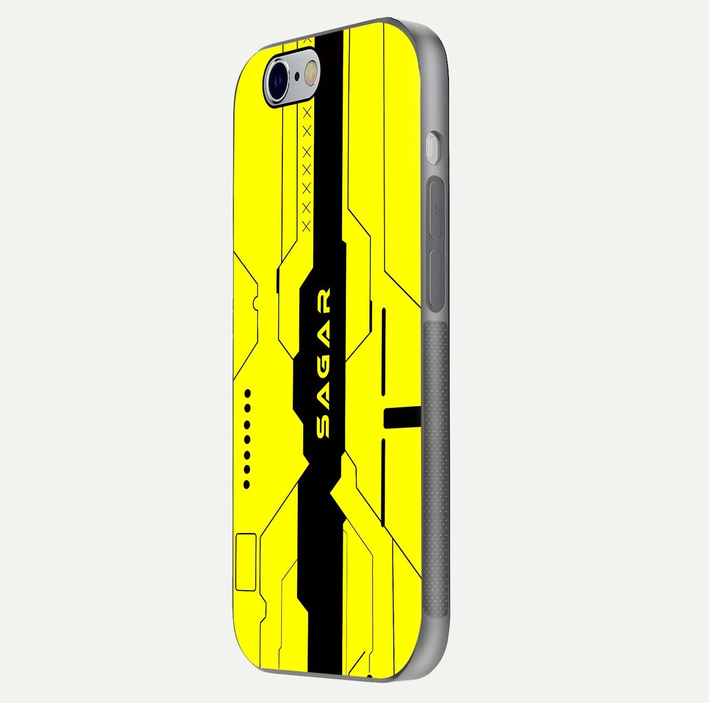 Circuit CYBERPUNK Custom Name Glass Case for iPhone 16 Pro side-angle image showing reflective finish and design precision