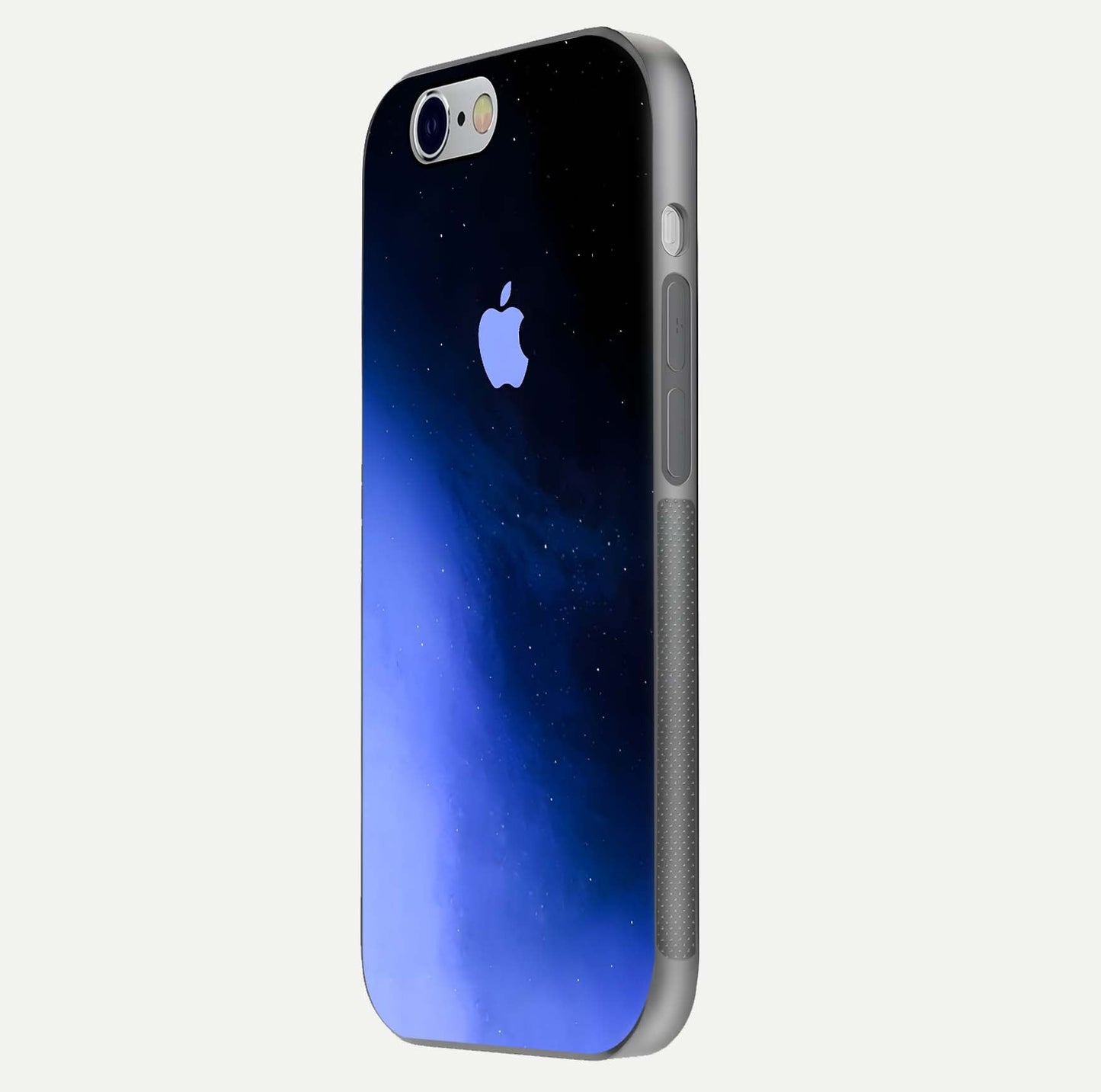 Cosmic Blue Apple Glass Case for iPhone 16 Pro side-angle image showing curve polish and star detail