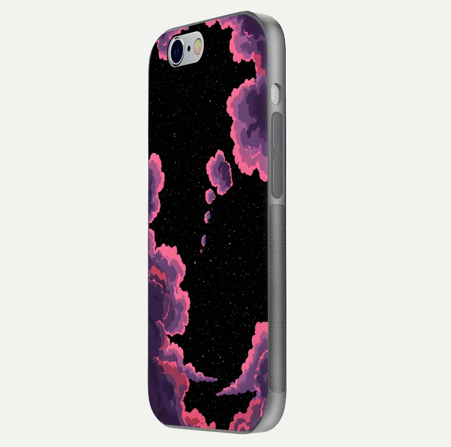 Cosmic Cloud Journey Glass Case for iPhone 16 Pro side-angle photo showing glass reflection and smooth tone