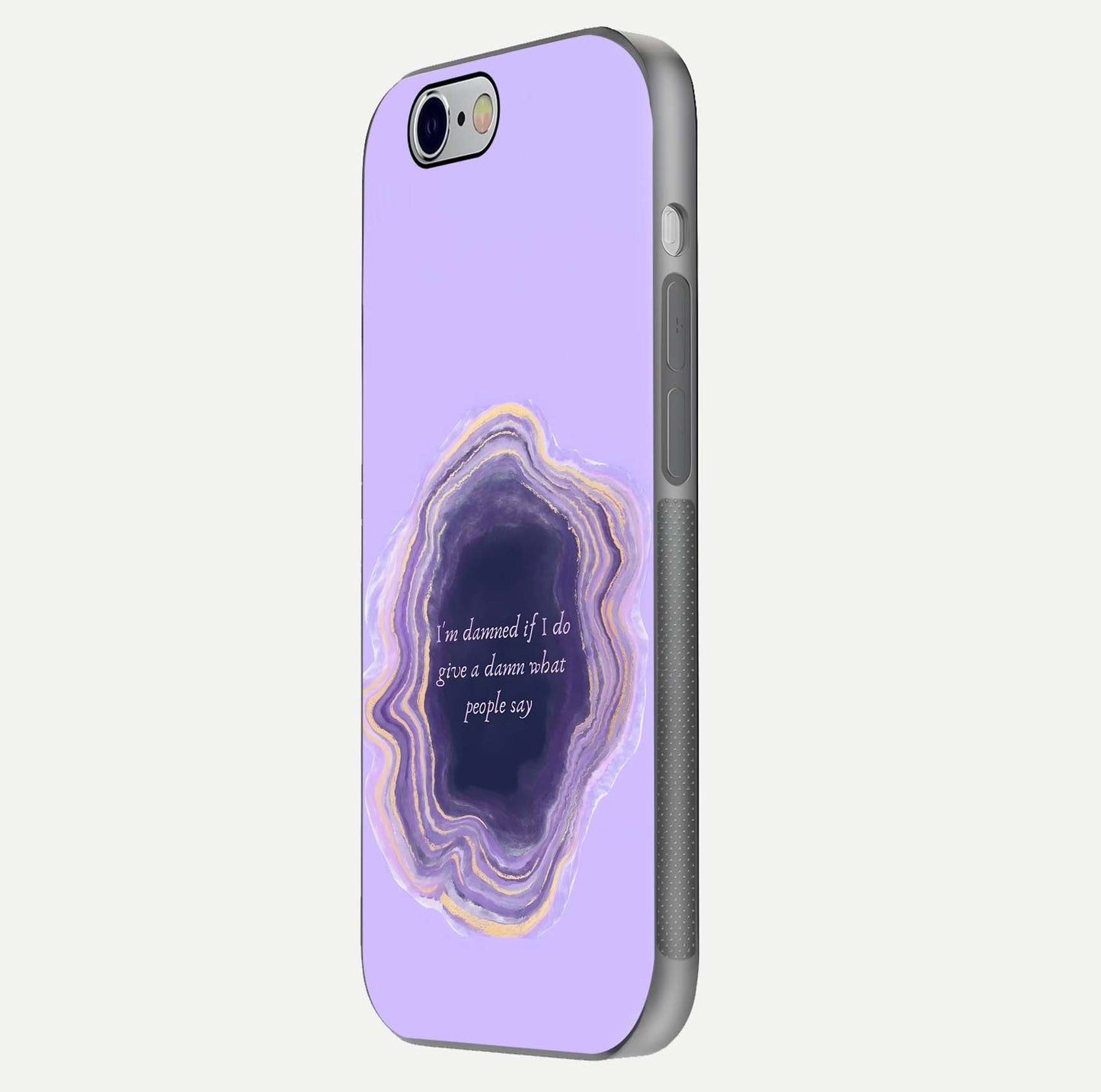 Damned People Quote Glass Case for iPhone 16 Pro side-angle image showing light shine and smooth edges