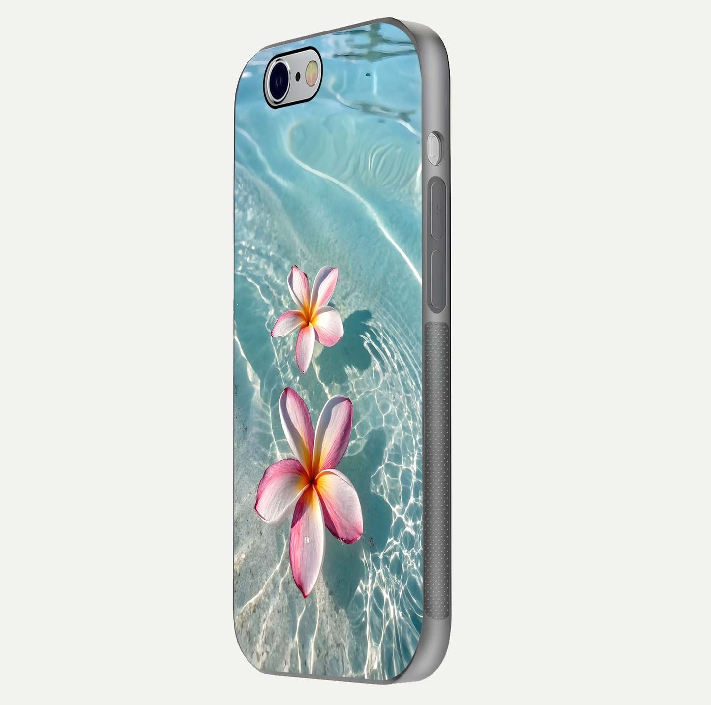 Floating Bloom Bliss Glass Case for iPhone 16 Pro side-angle photo showing smooth reflection and elegant curve