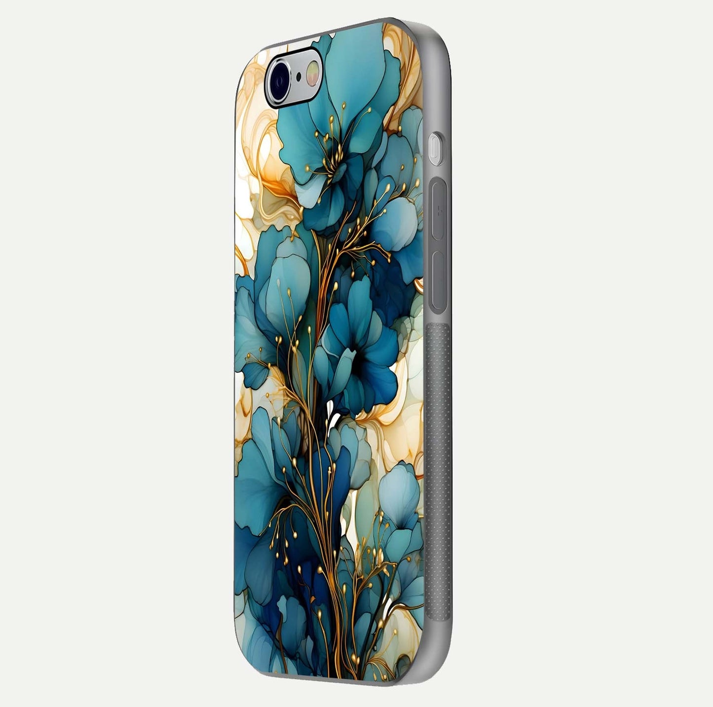 Golden Bloom Symphony Glass Case for iPhone 16 Pro side-angle image showing golden glow, light reflection, and premium surface