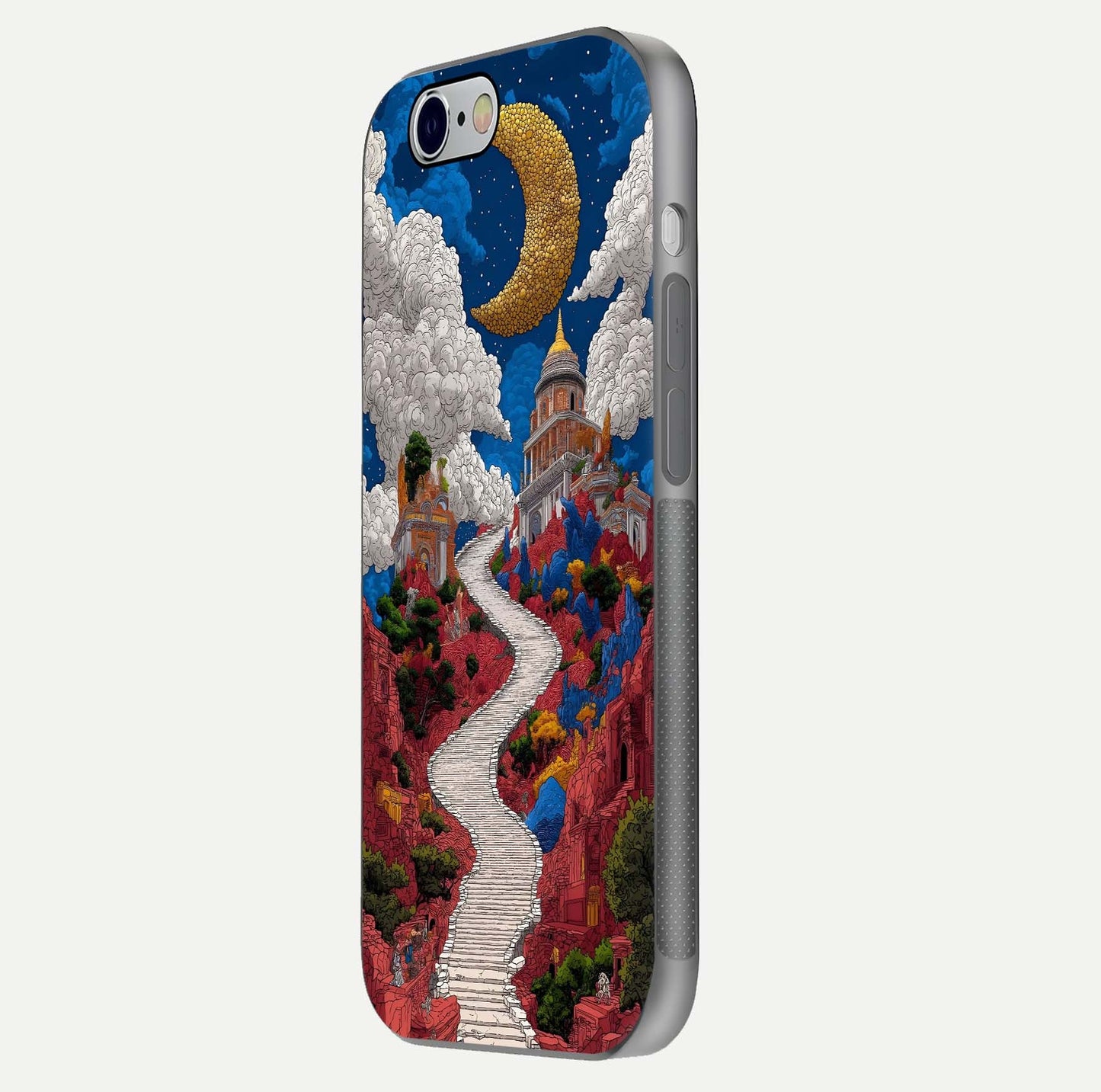Heavenly Moon Path Glass Case for iPhone 16 Pro side-angle image showing reflection clarity and serene moon glow