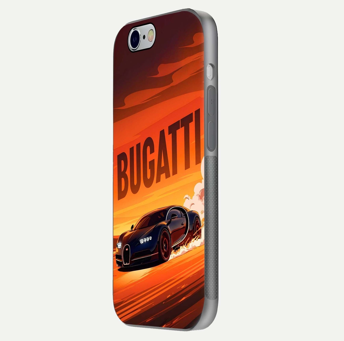 Inferno Bugatti Storm Glass Case for iPhone 16 Pro side-angle image showing reflection glow and vibrant red tones