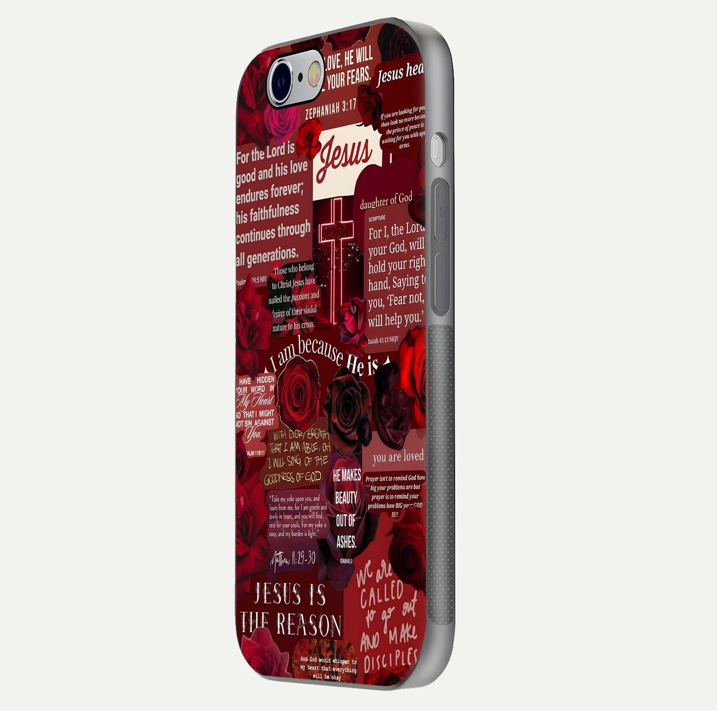 Jesus Love Heals Glass Case for iPhone 16 Pro side-angle image highlighting gloss depth and spiritual aura