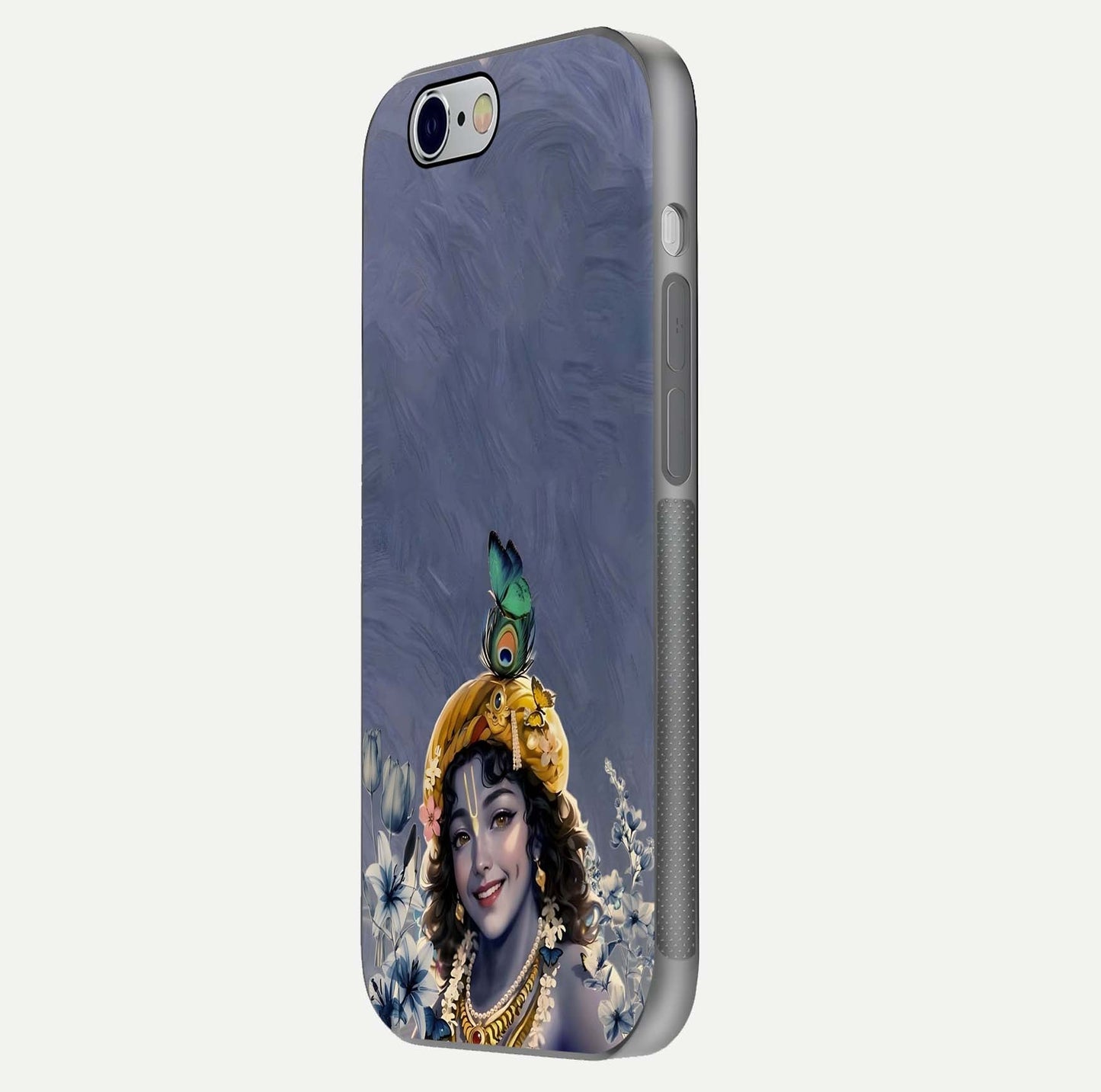 Lord Krishna Glass Case for iPhone 16 Pro side-angle image emphasizing premium reflection and sacred motif