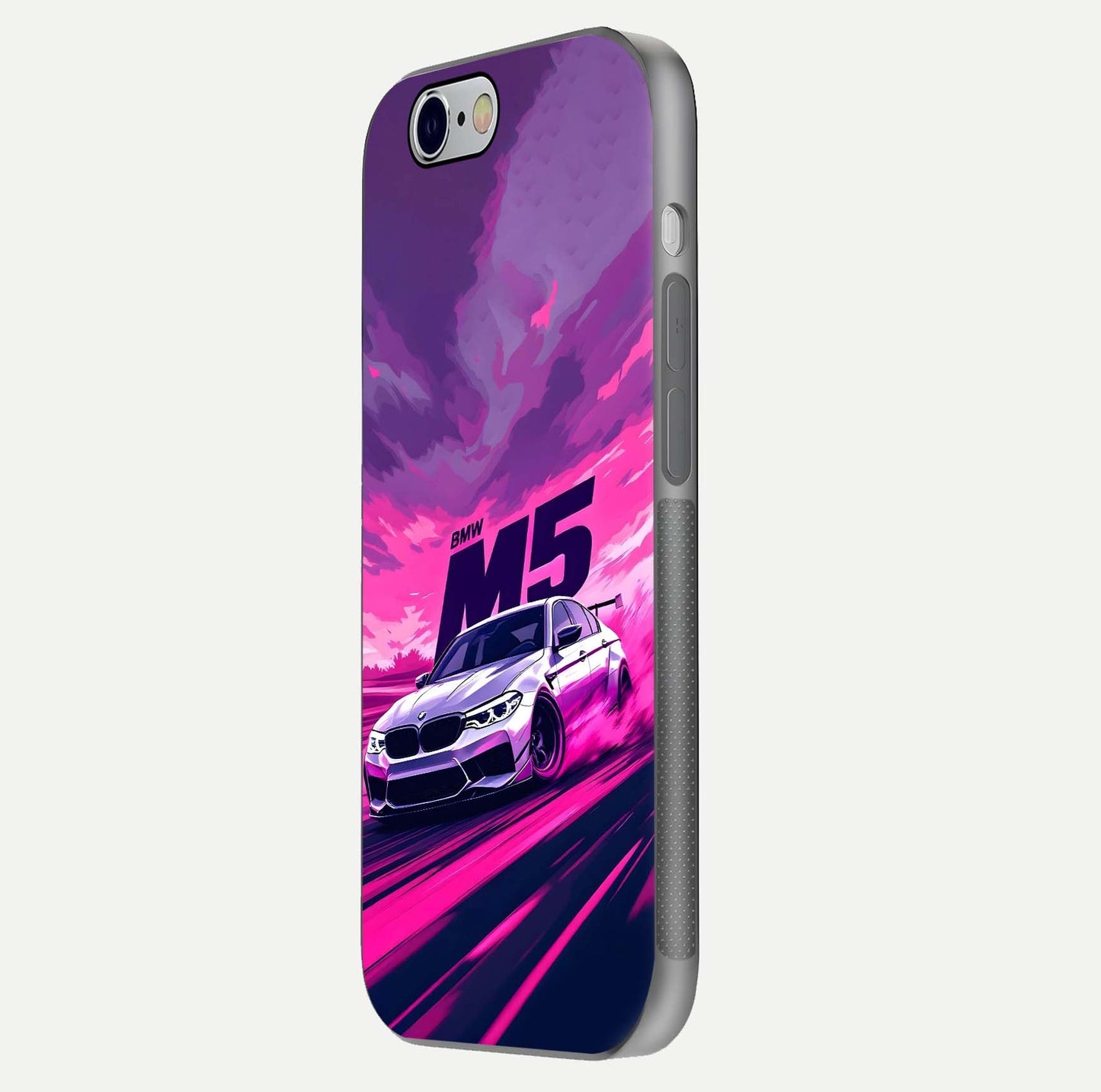 MS Neon Car Glass Case for iPhone 16 Pro side-angle image showing glow reflection and car detailing