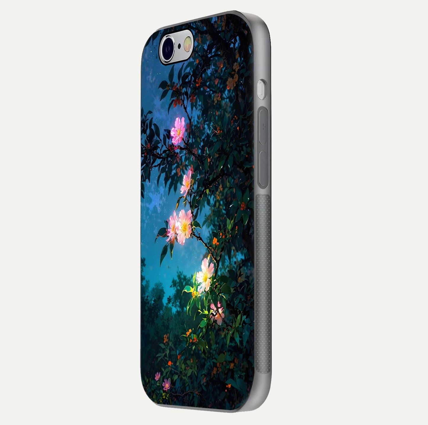 Midnight Bloom Glow Glass Case for iPhone 16 Pro side-angle image revealing reflection and deep midnight hues