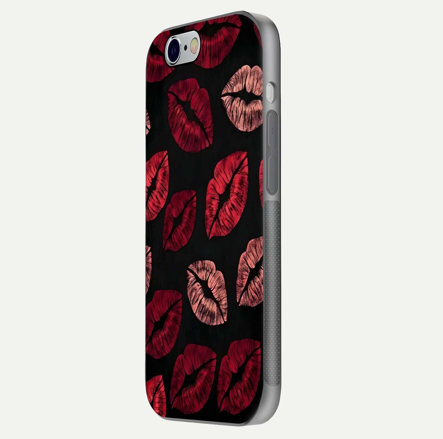 Midnight Kiss Love Glass Case for iPhone 16 Pro side-angle image revealing gloss texture and deep love motif