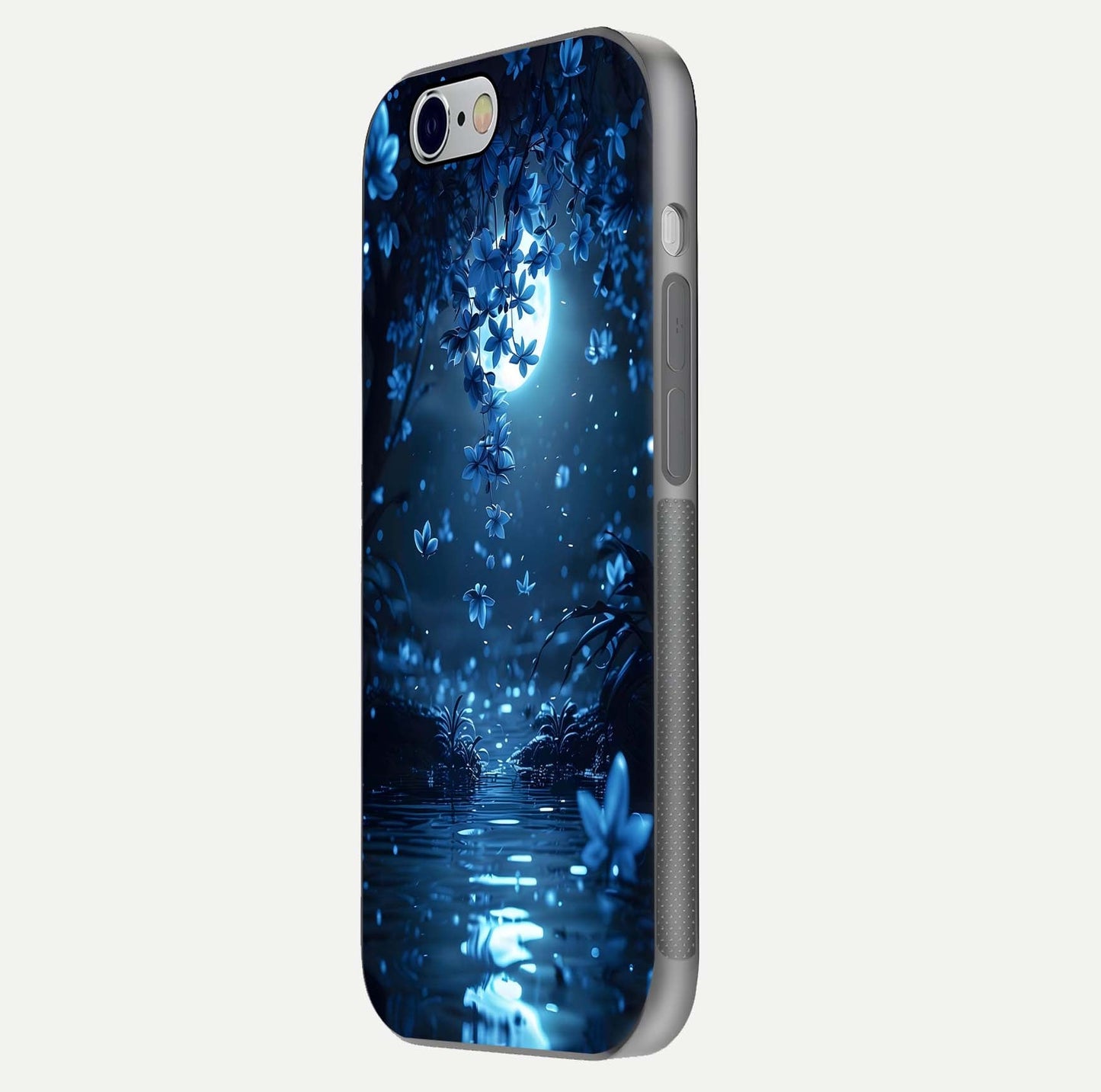 Moonlight Petal Dream Glass Case for iPhone 16 Pro side-angle image showing reflection and petal detail