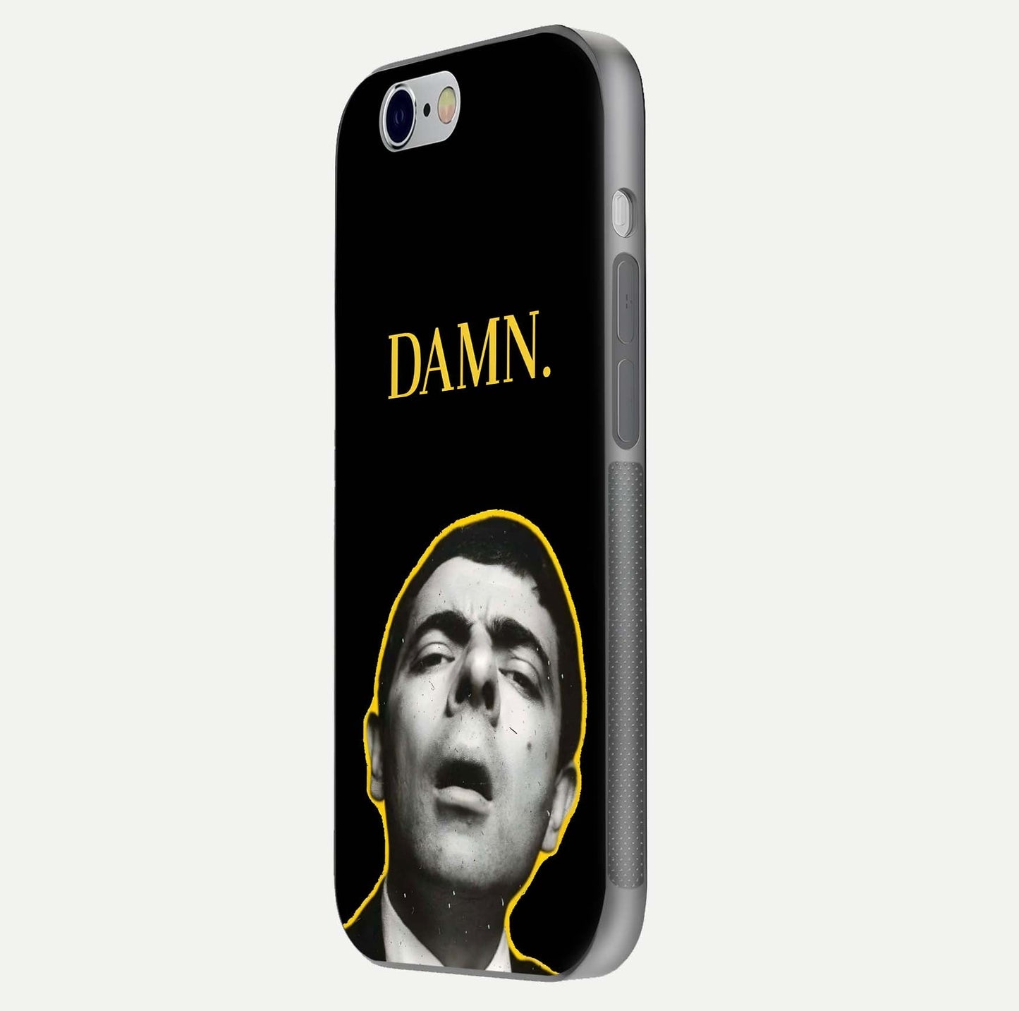 Mr Bean Damn Glass Case for iPhone 16 Pro side-angle image emphasizing HD print clarity and playful theme