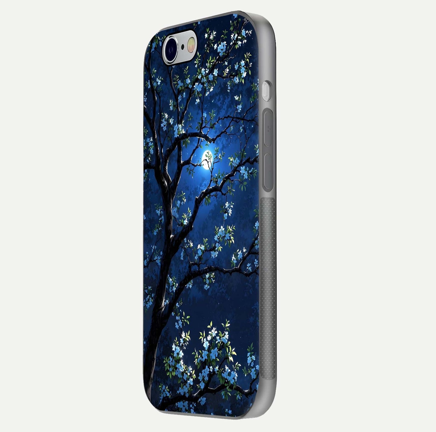 Mystic Floral Night Glass Case for iPhone 16 Pro side-angle image showing gloss surface and midnight floral tones
