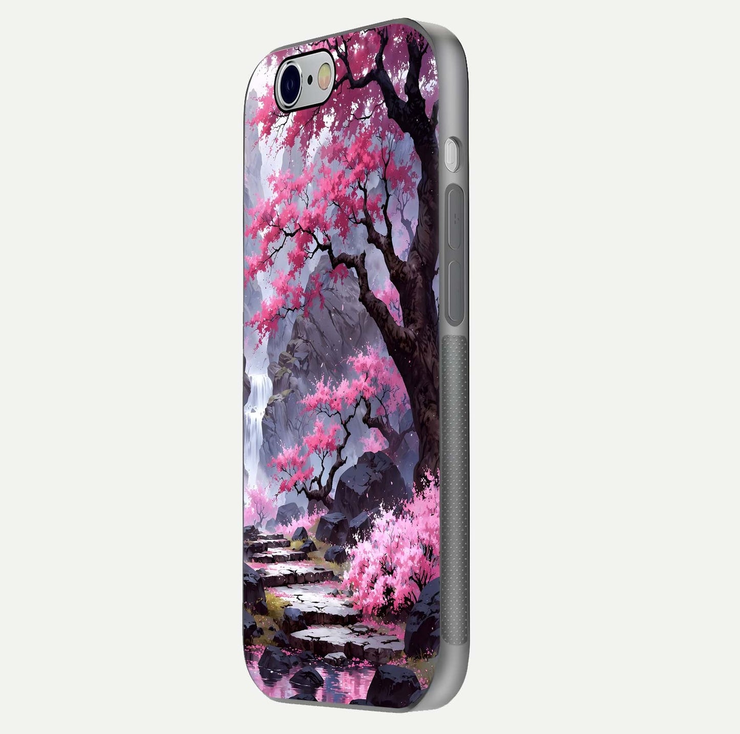 Pinkish Scenery Glass Case for iPhone 16 Pro side-angle image showing depth, gloss, and scenic details