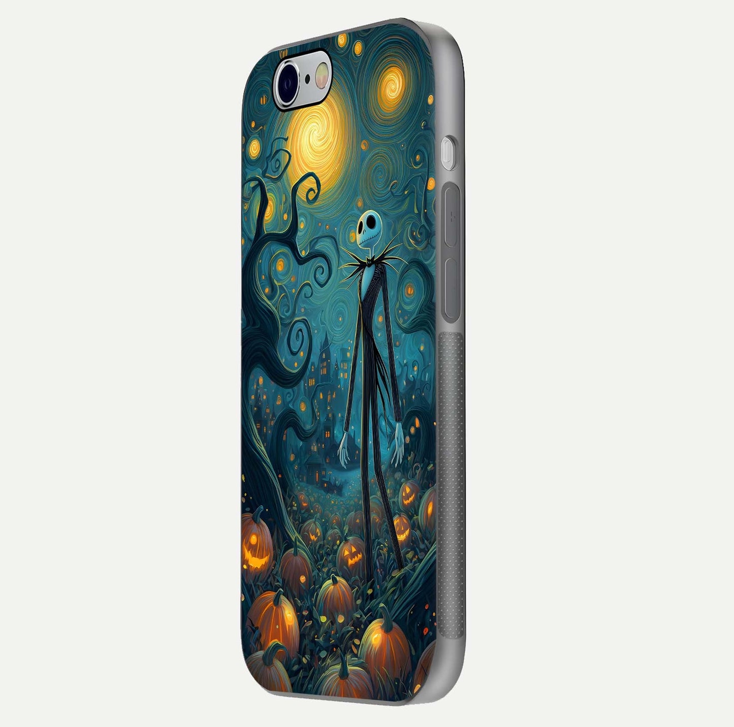 Pumpkin Moonlight Tale Glass Case for iPhone 16 Pro side-angle image showing glow texture and Halloween vibe