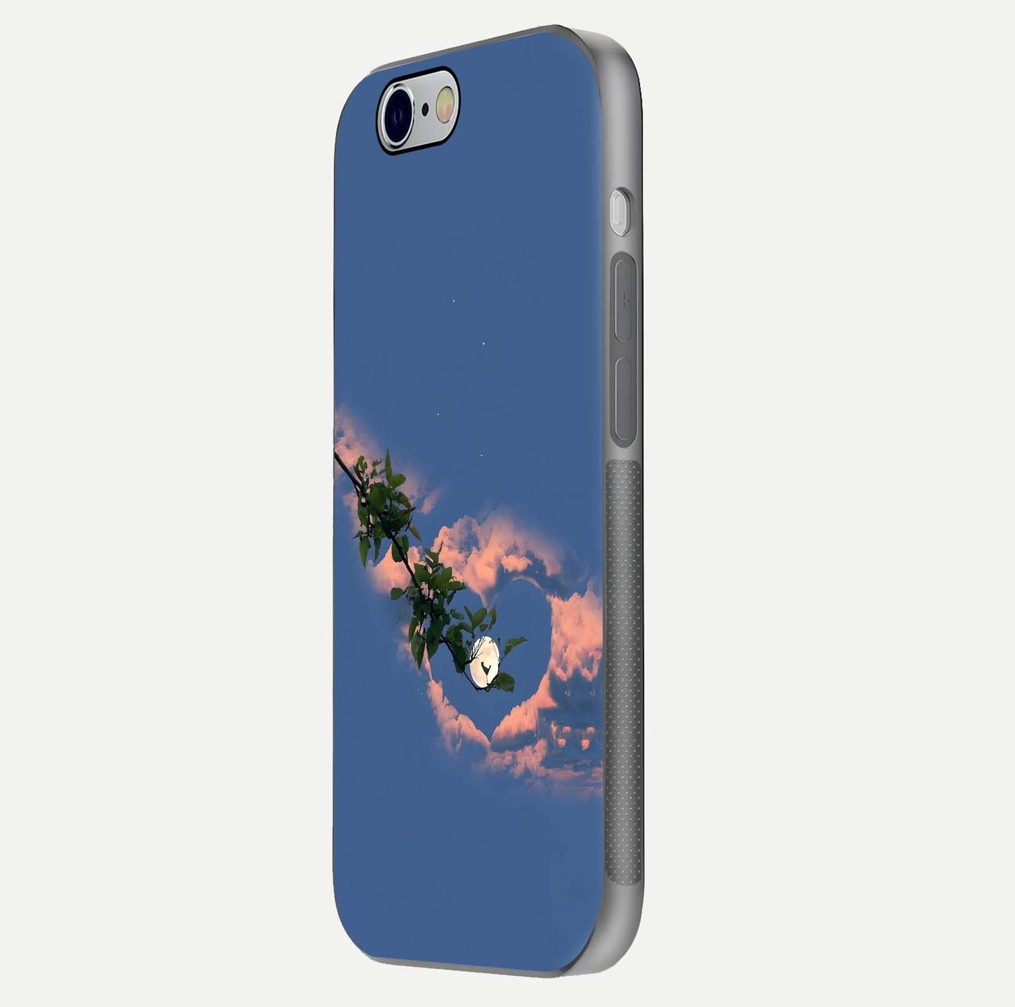 Sky Under Tree Glass Case for iPhone 16 Pro side-angle image showing shine, edge texture, and scenic detail