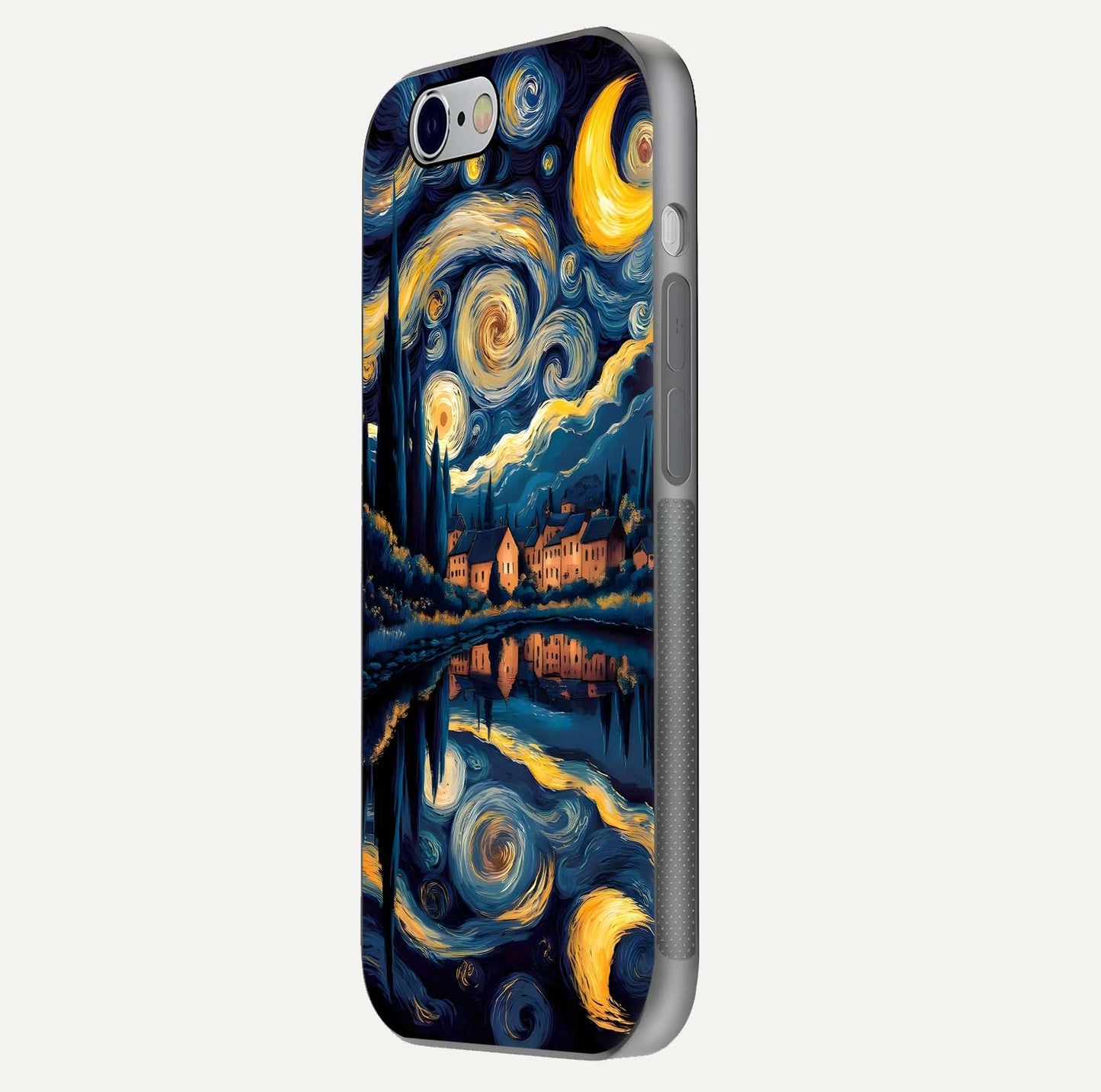 Starry Sky Serenity Glass Case for iPhone 16 Pro side-angle image showing reflection and night-sky detail