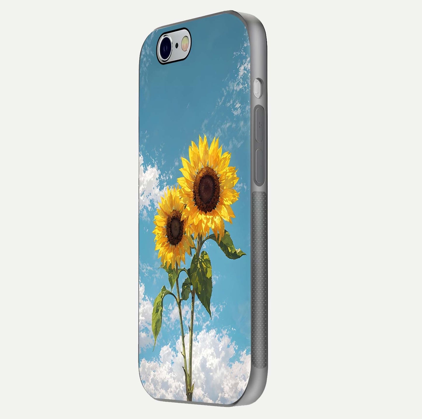 Sunflower Sky Bloom Glass Case for iPhone 16 Pro side-angle image showing reflection, edges, and sunflower color