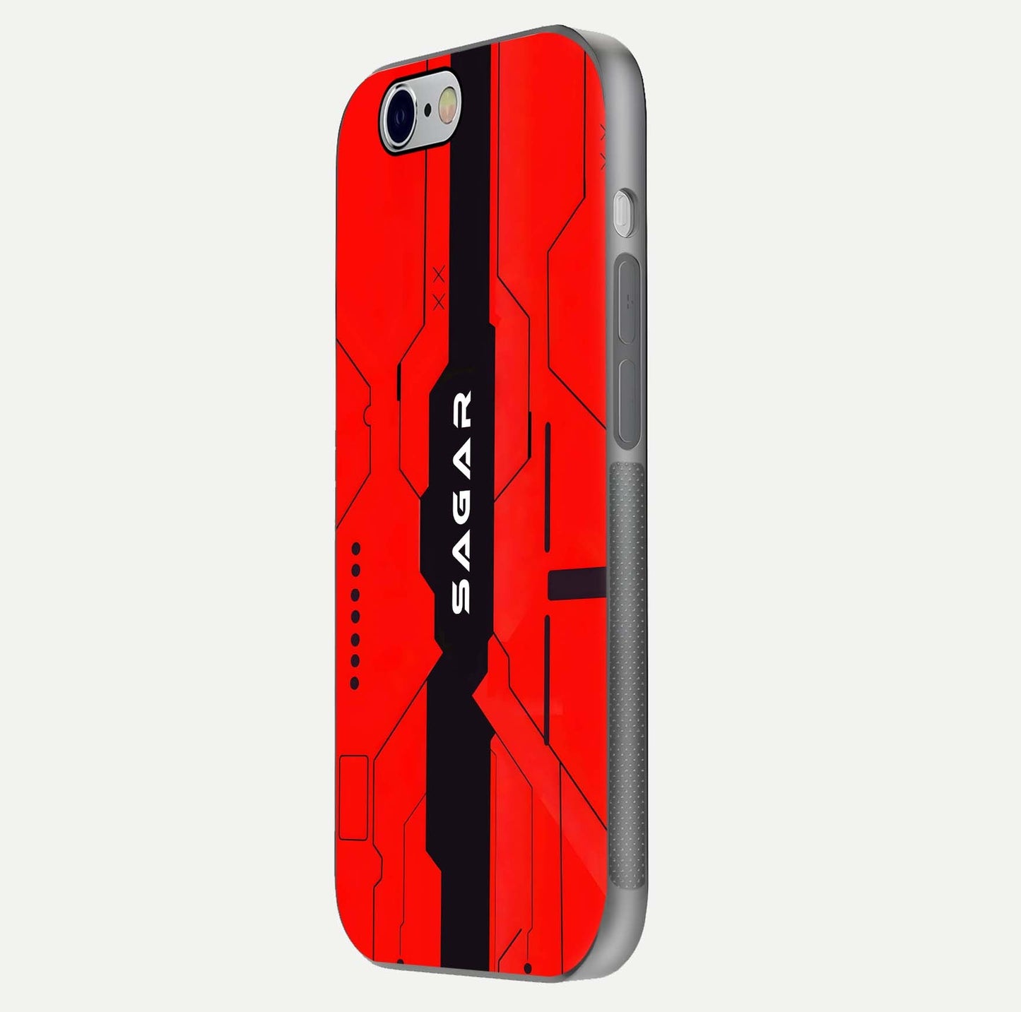 Voltage Rise CYBERPUNK Custom Name Glass Case for iPhone 16 Pro side-angle image showing gloss and cyberpunk detail