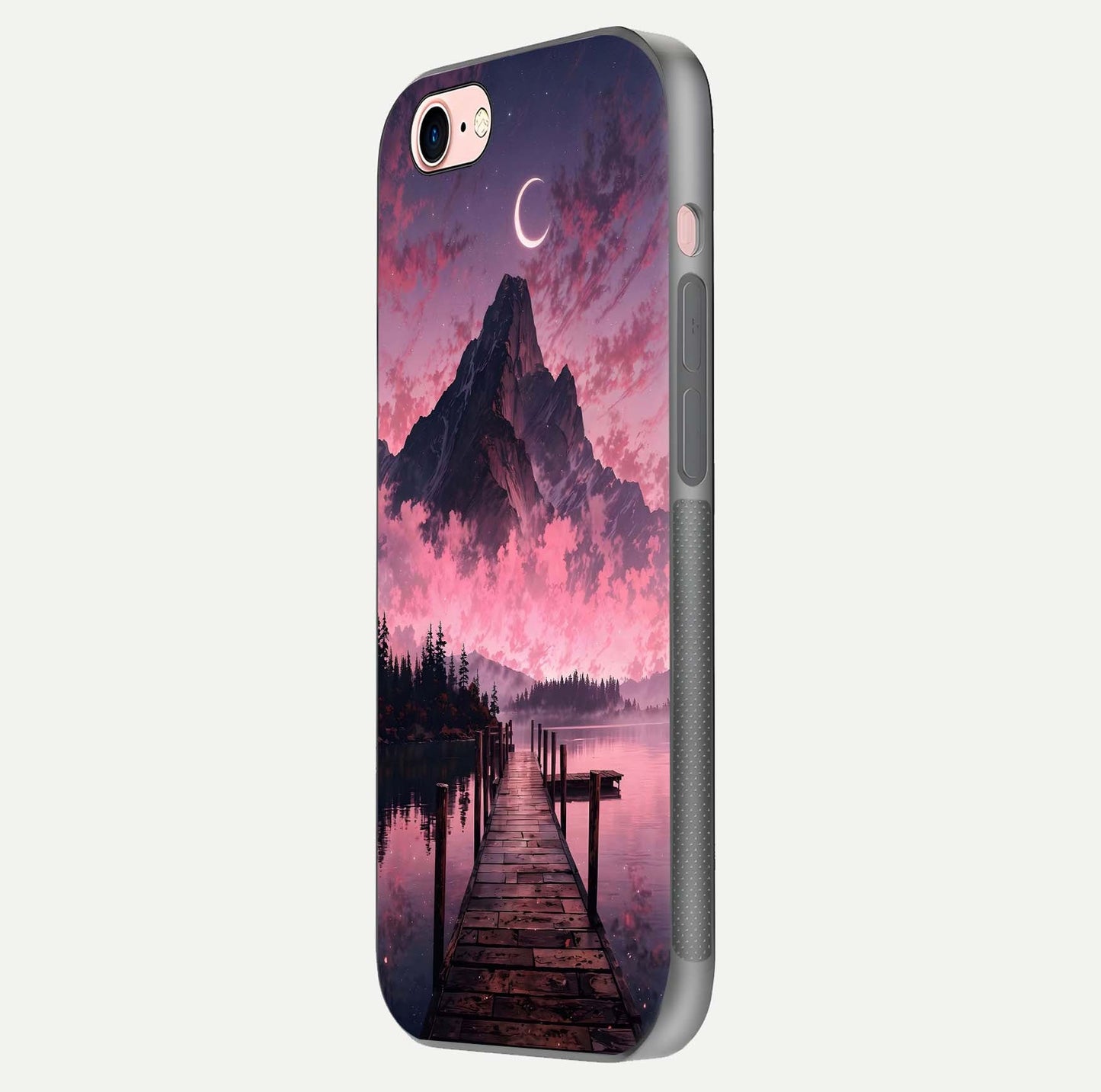 Beautyful Mountain View Glass Case for iPhone 6 Plus side-angle image displaying mountain artwork and gloss surface