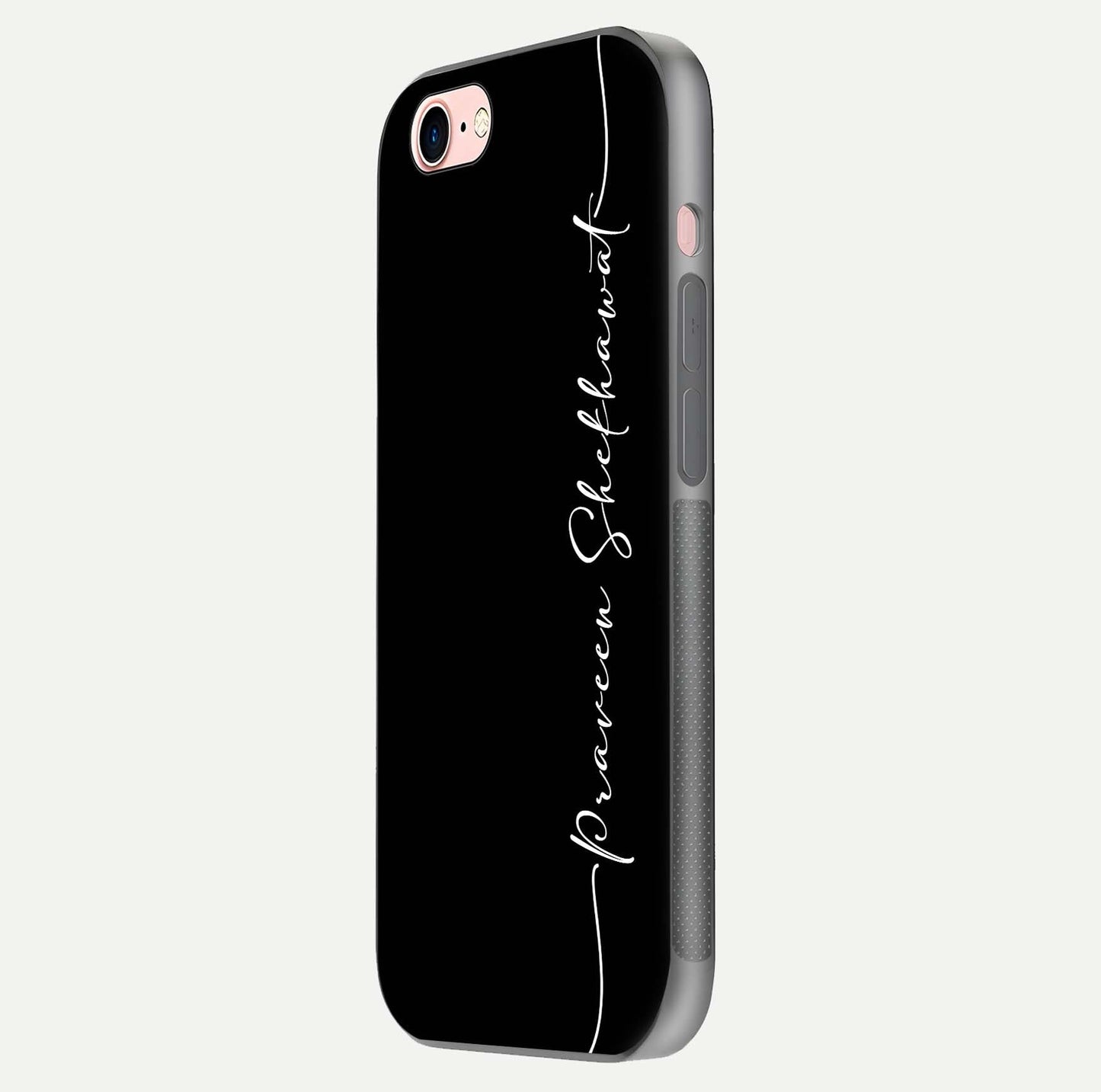 Black Tune Custom Name Glass Case for iPhone 6 Plus side-angle photo showing mirror-like surface and slim profile