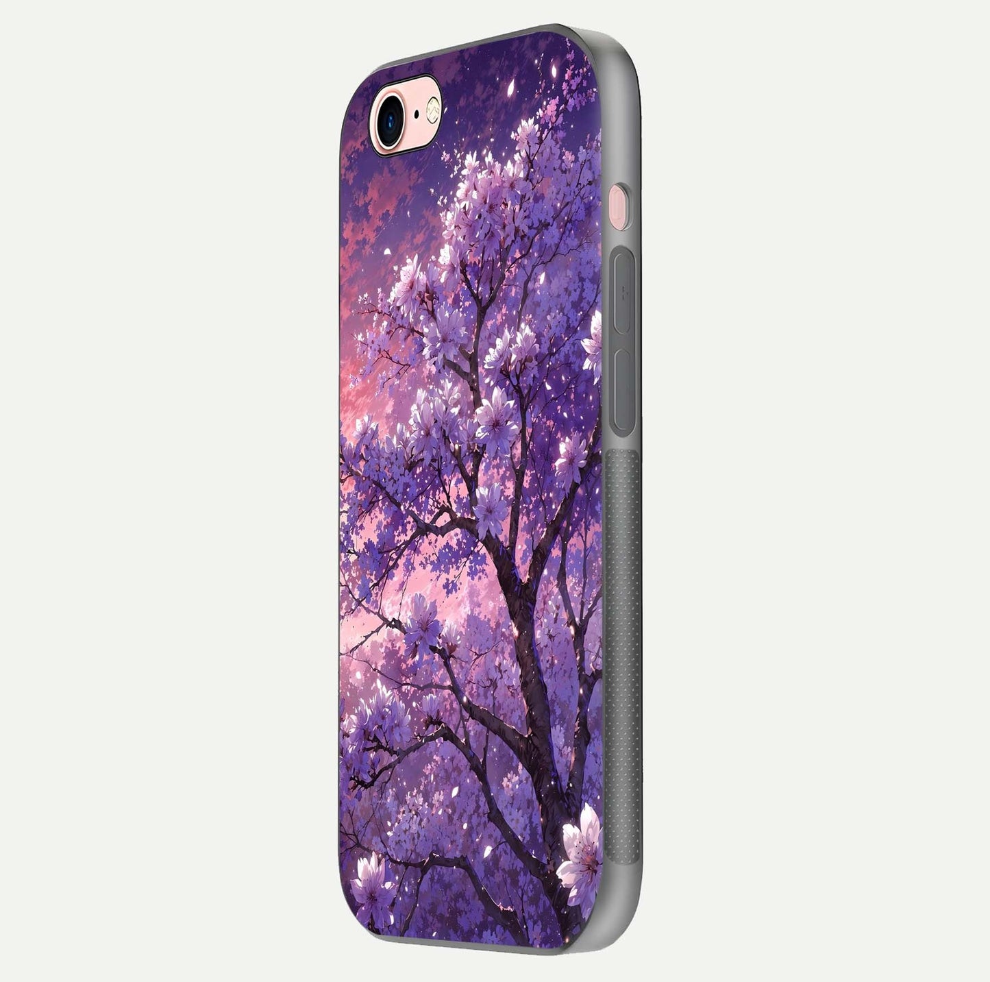 Blossom Tree Glass Case for iPhone 6 Plus side-angle image showing floral tree artwork and reflection gloss