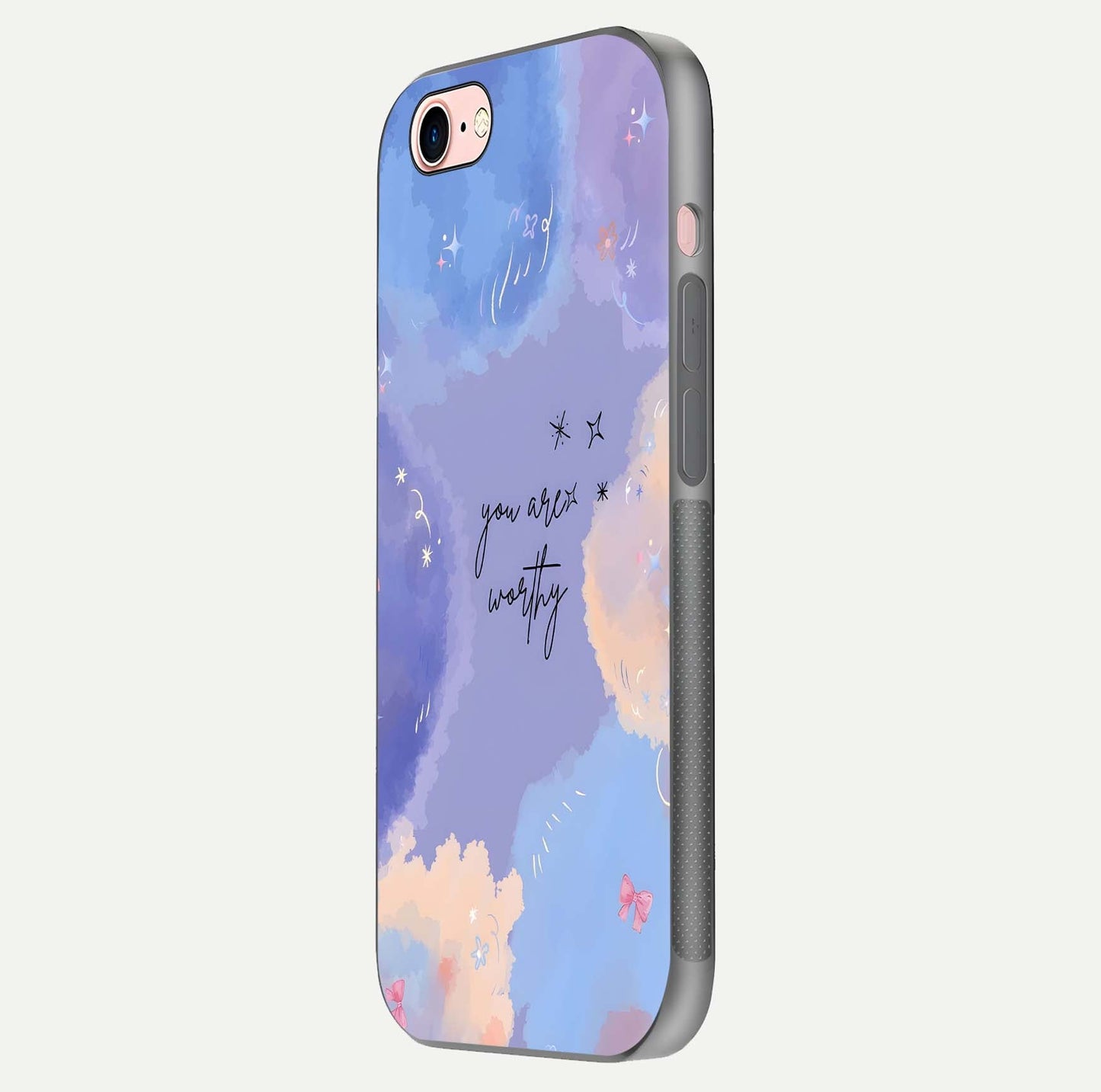 Celestial Cloud Magic Glass Case for iPhone 6 Plus side-angle photo showing edge reflection and dreamy texture