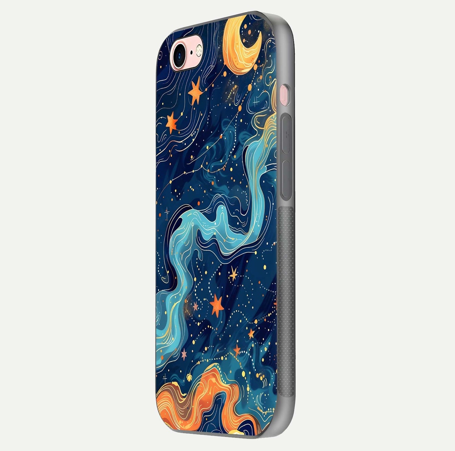 Celestial Dream Flow Glass Case for iPhone 6 Plus side-angle image capturing color swirl and glass reflection