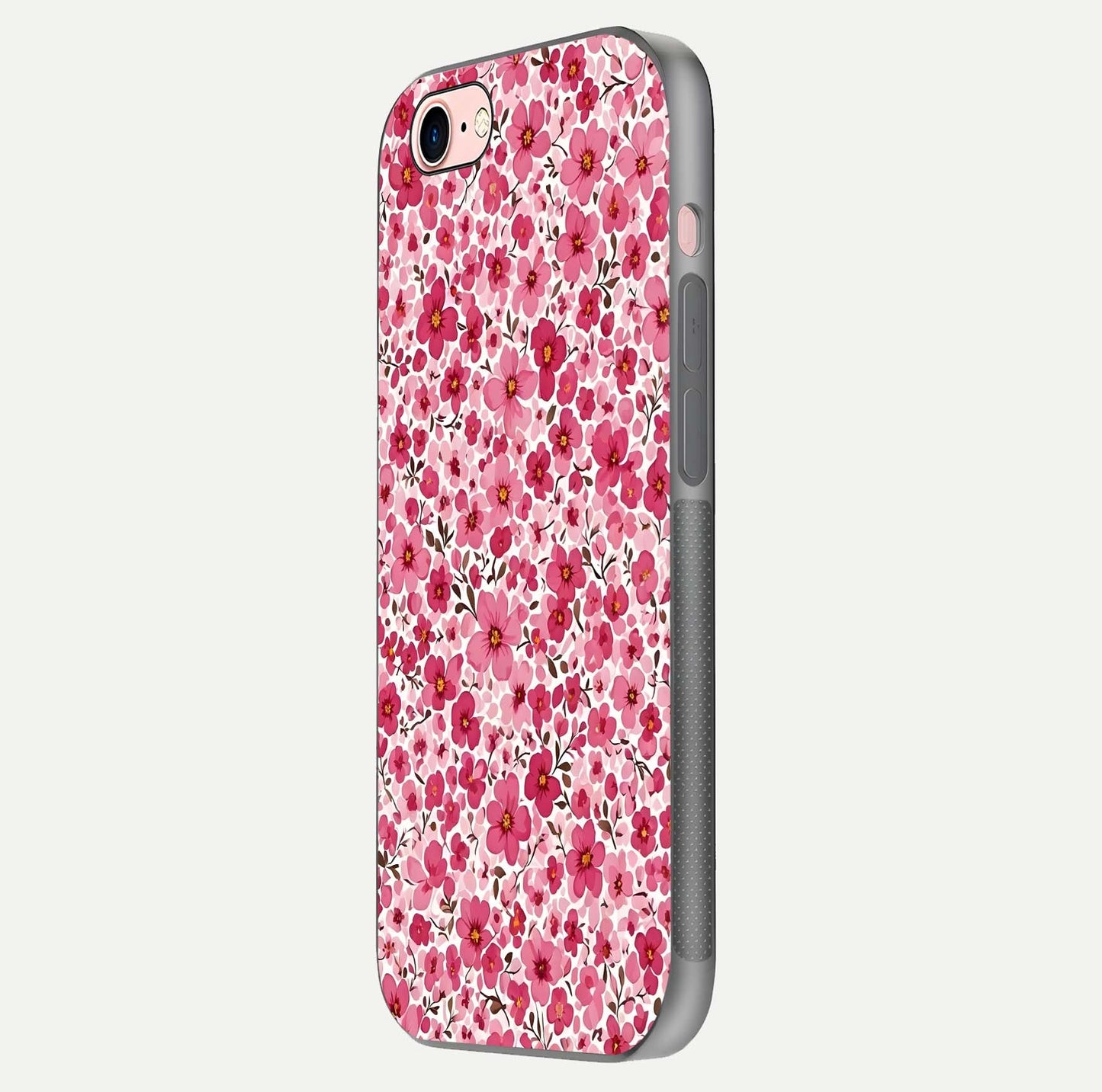 Cherry Blossom Charm Glass Case for iPhone 6 Plus side-angle image showing reflection gloss and soft texture