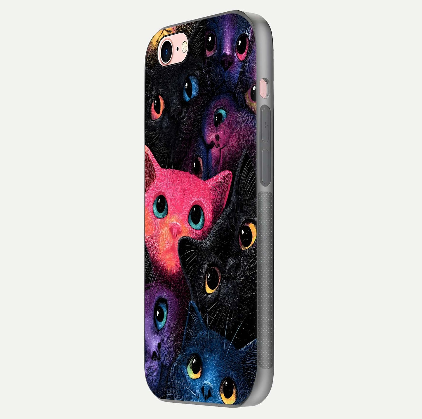 Cosmic Cats Dreams Glass Case for iPhone 6 Plus side-angle photo showing edge gloss and color depth
