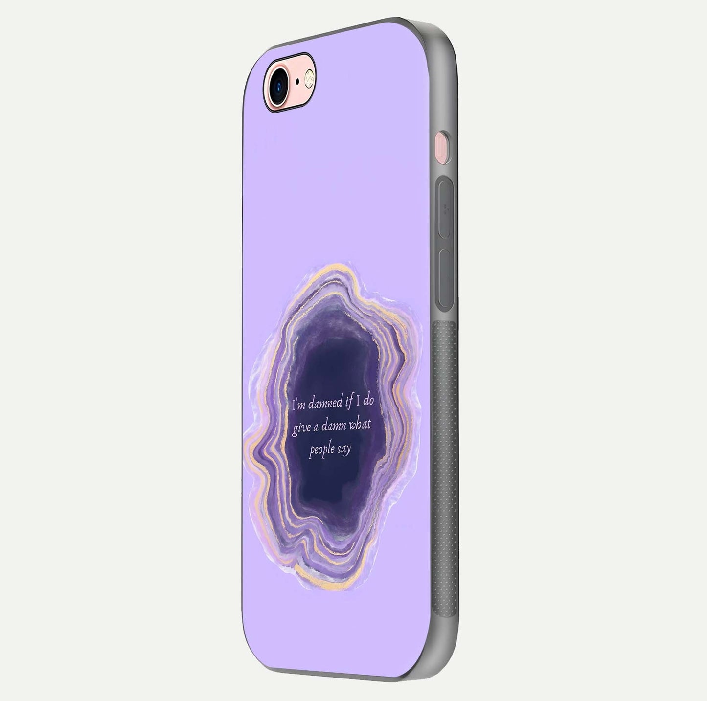 Damned People Quote Glass Case for iPhone 6 Plus side-angle image showing light shine and smooth edges
