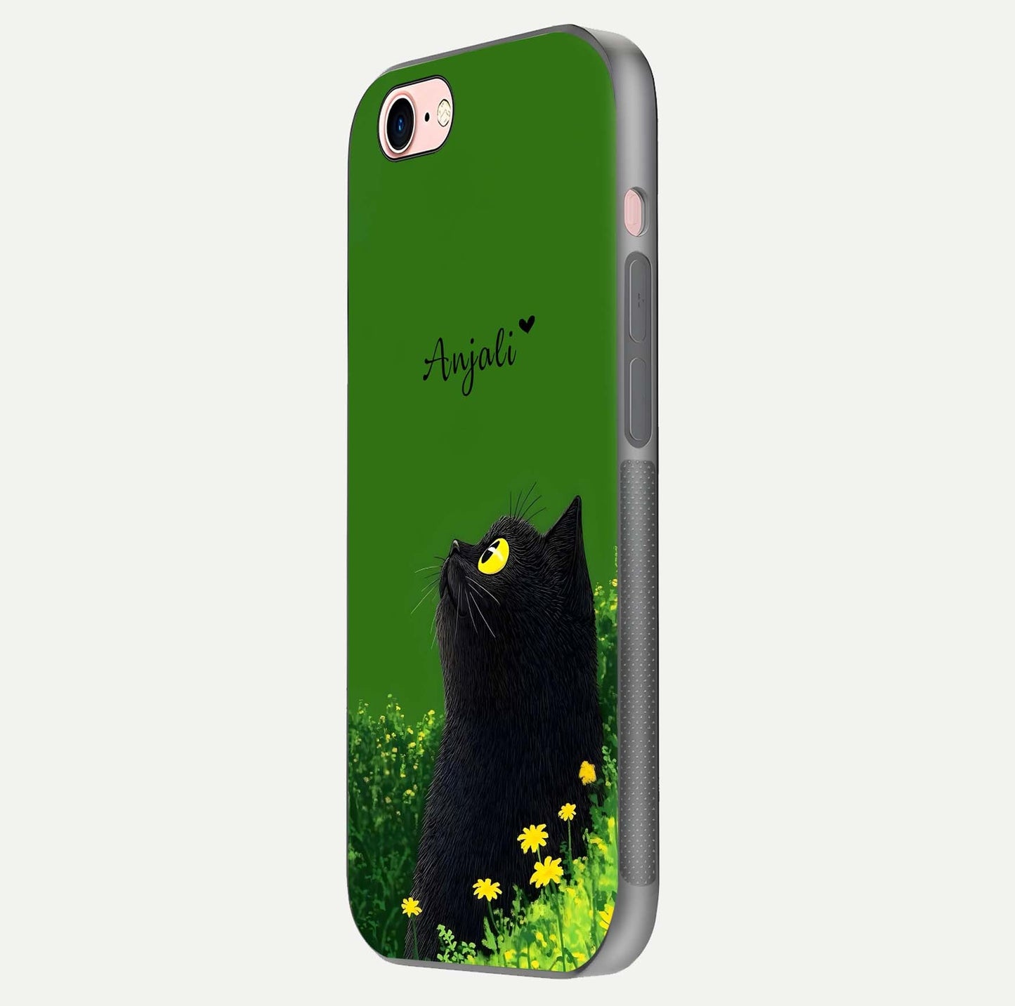 Emerald Cat Custom Name Glass Case for iPhone 6 Plus side-angle photo showing name clarity and glass reflection