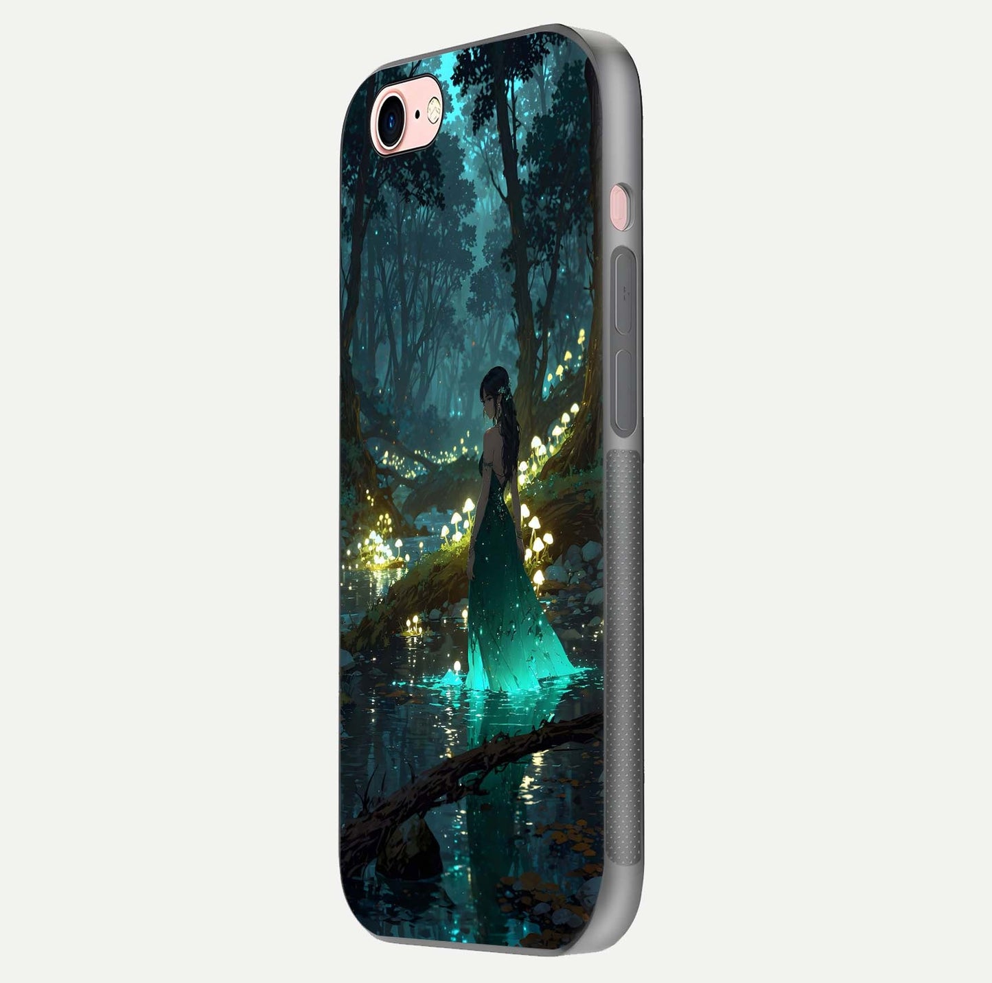 Enchanted Forest Glow Glass Case for iPhone 6 Plus side-angle image capturing shine reflection and rich detail