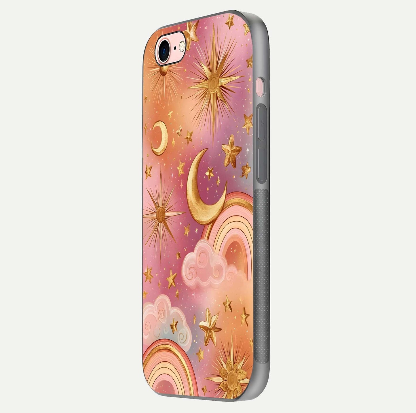 Golden Celestial Dreams Glass Case for iPhone 6 Plus side-angle image capturing reflection brightness and starry detail