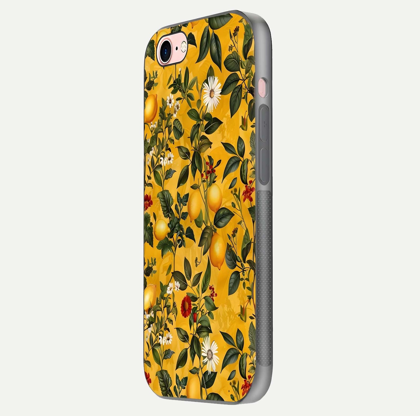 Golden Lemon Field Glass Case for iPhone 6 Plus side-angle image showing reflection clarity and juicy color tone