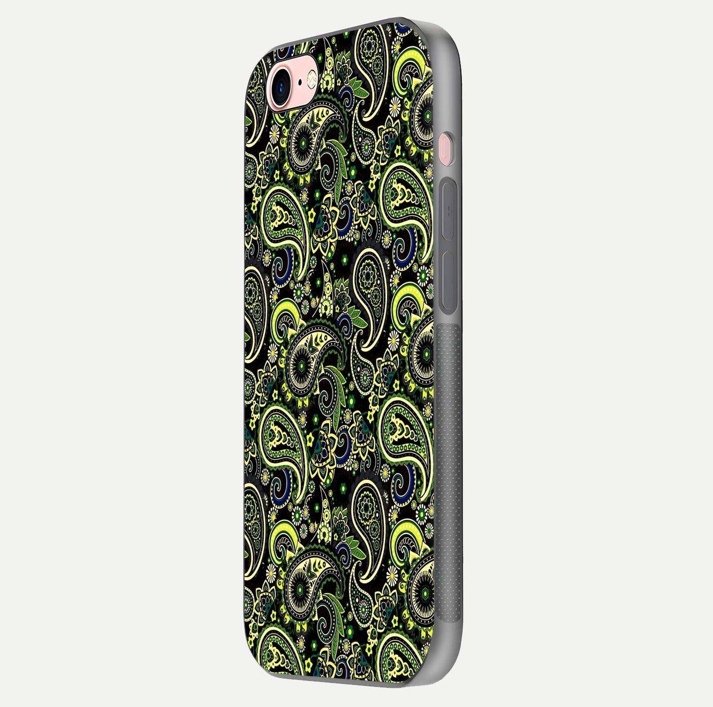Green Mandala Pattern Glass Case for iPhone 6 Plus side-angle image showing reflection clarity and detailed pattern lines