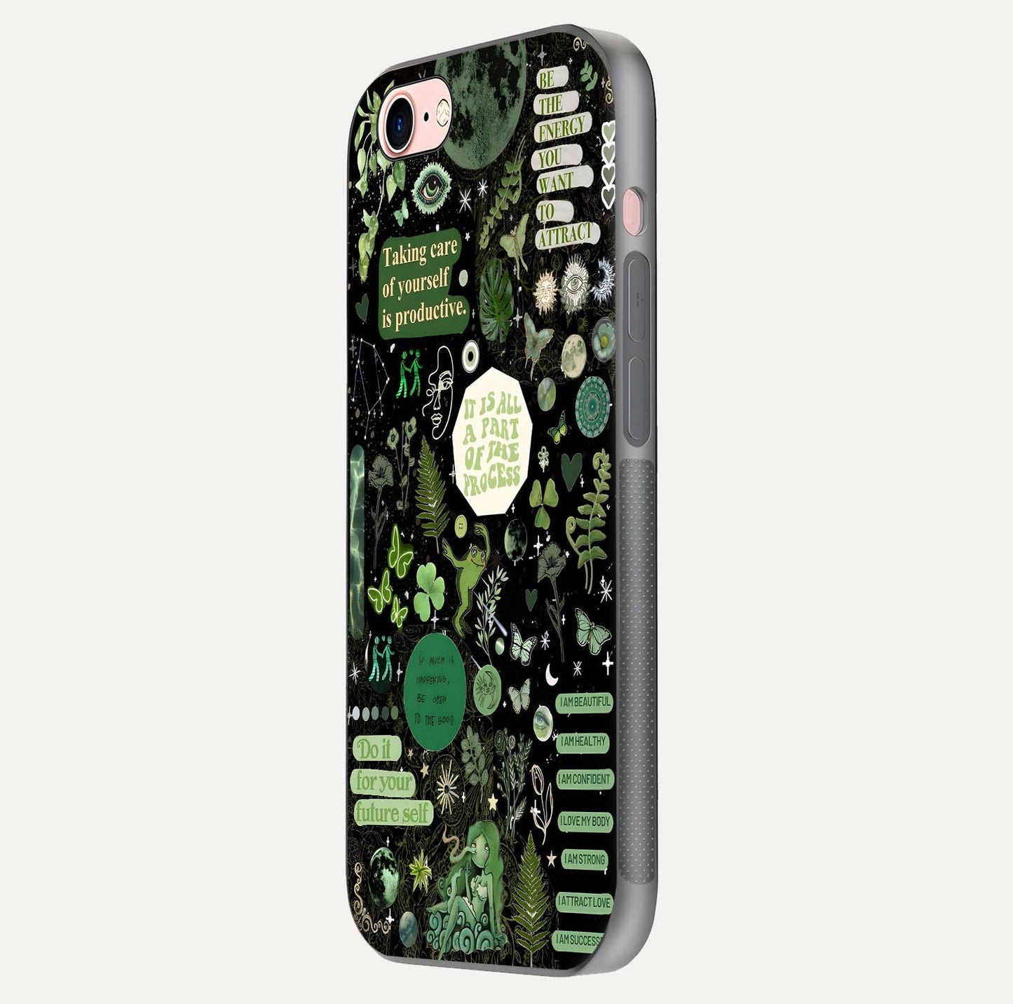 Green Moon Energy Glass Case for iPhone 6 Plus side-angle image showing reflection brilliance and curved finish