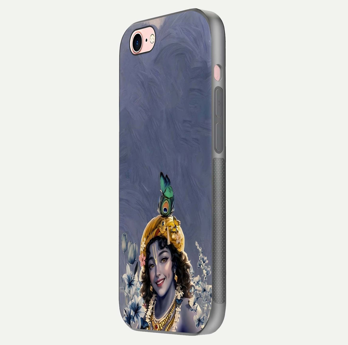 Lord Krishna Glass Case for iPhone 6 Plus side-angle image emphasizing premium reflection and sacred motif