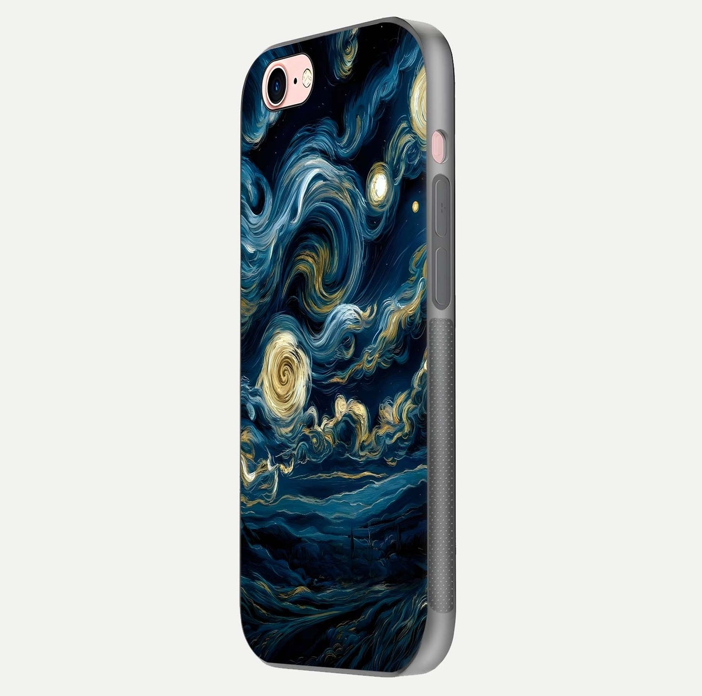 Midnight Sky Whirl Glass Case for iPhone 6 Plus side-angle image showing reflection depth and galaxy pattern
