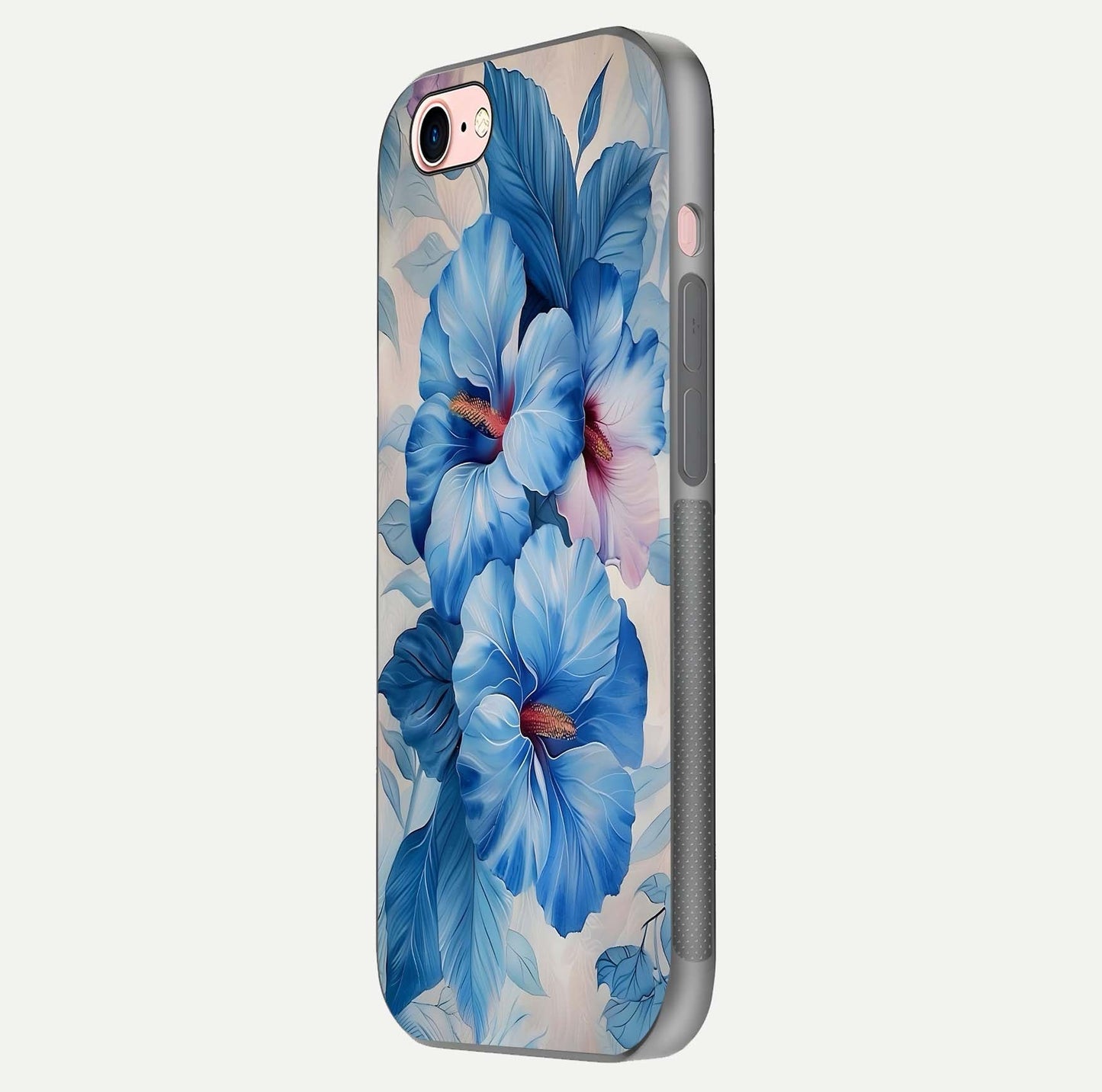 Ocean Hibiscus Grace Glass Case for iPhone 6 Plus side-angle image showing smooth texture and hibiscus details