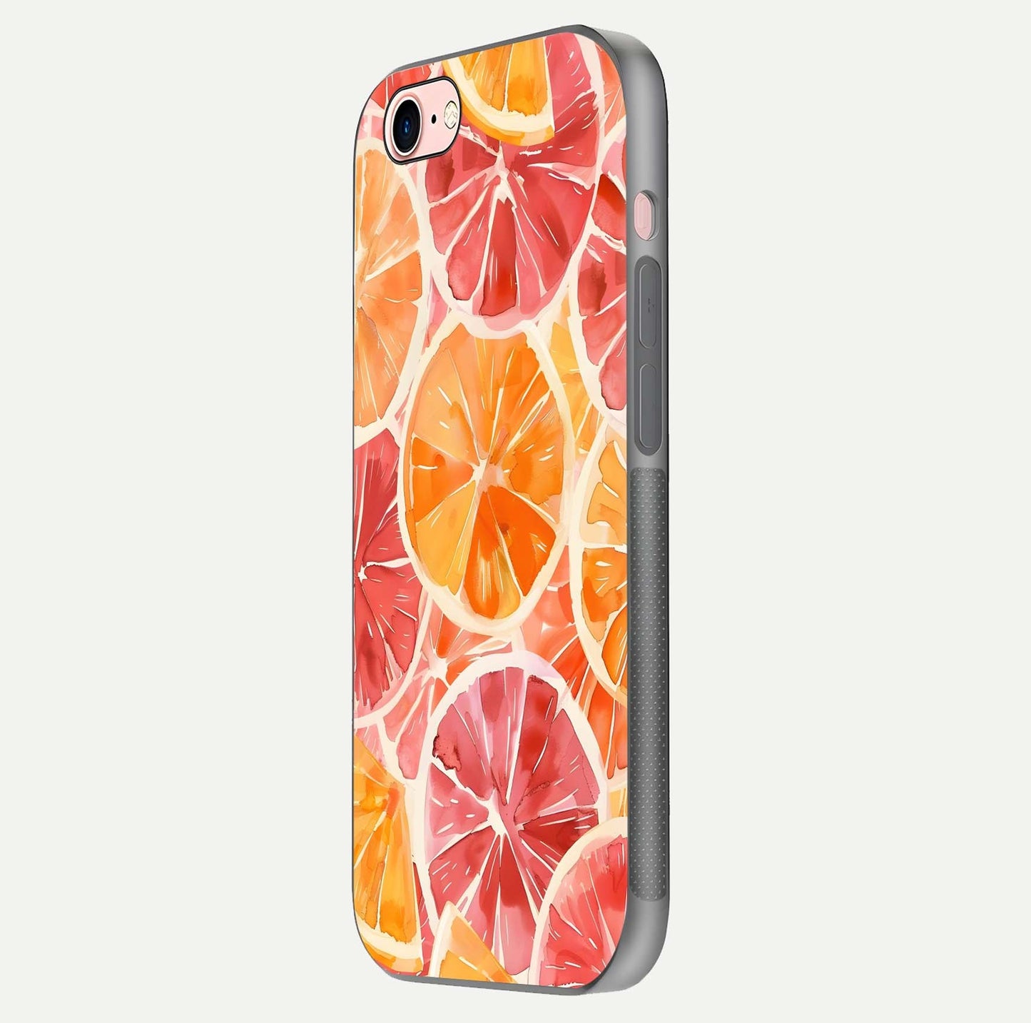 Orange Fruits Pattern Glass Case for iPhone 6 Plus side-angle image showing glossy shine and citrus pattern