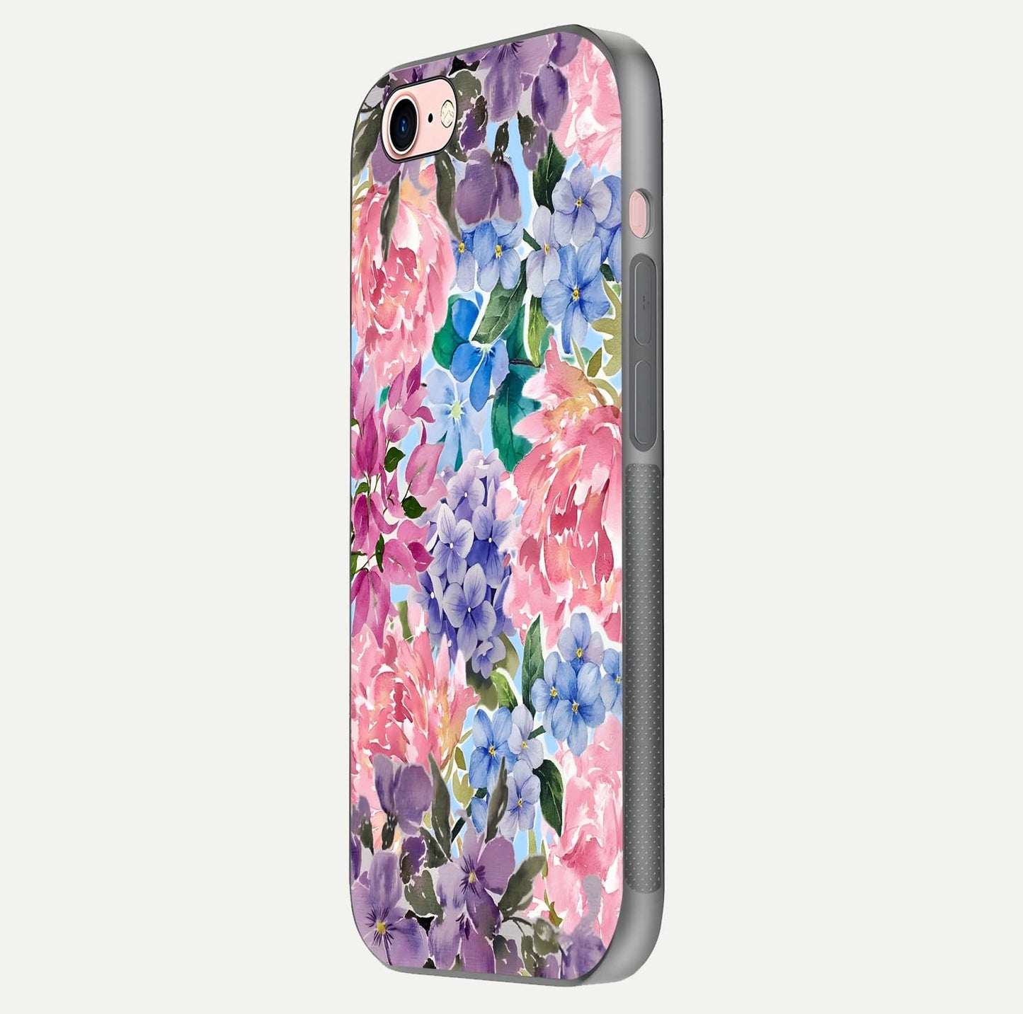 Pastel Floral Mix Glass Case for iPhone 6 Plus side-angle image showing reflection and delicate pastel hues