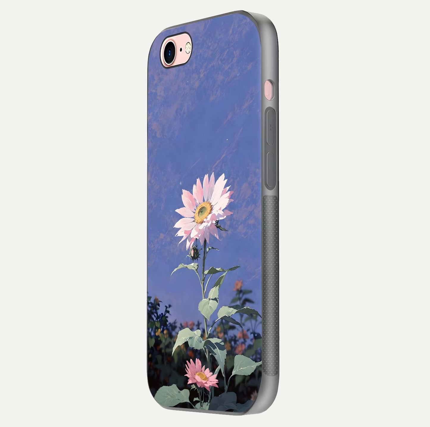 Pink Sunflower Glow Glass Case for iPhone 6 Plus side-angle image showing glossy edges and vivid sunflower tones