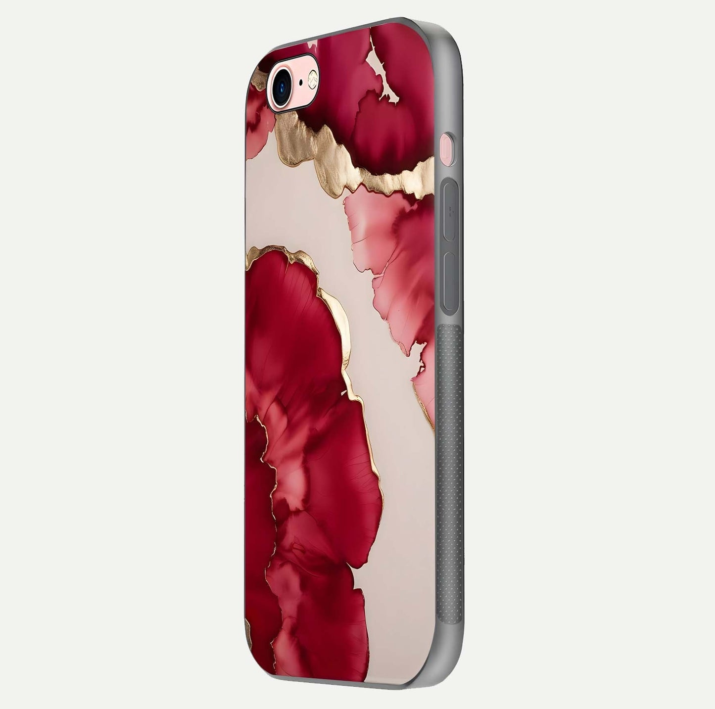 Pink & White Marble Glass Case for iPhone 6 Plus side-angle image revealing reflection and clean tone balance