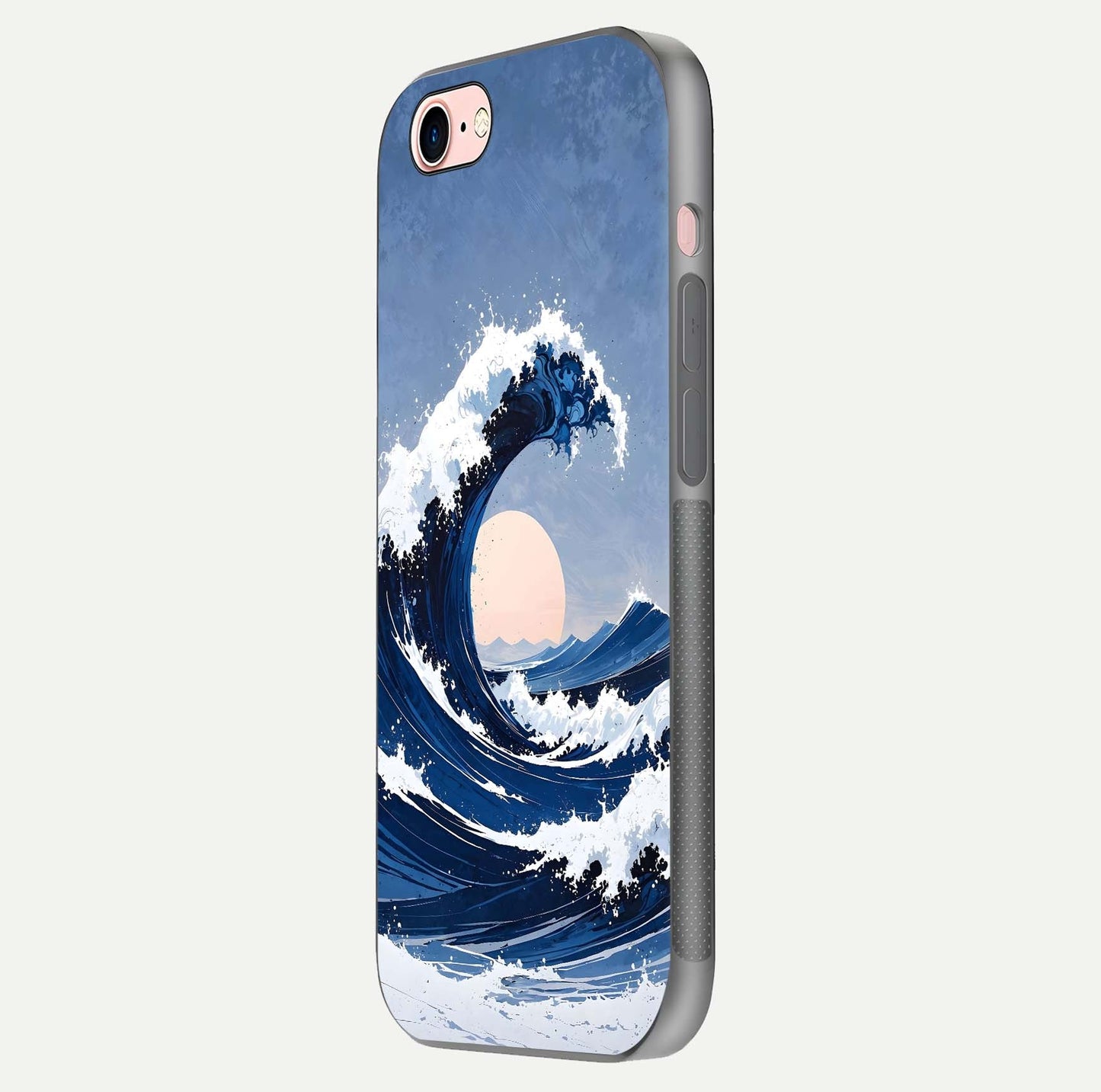 Rising Tide Power Glass Case for iPhone 6 Plus side-angle image showing shine and detailed ocean art