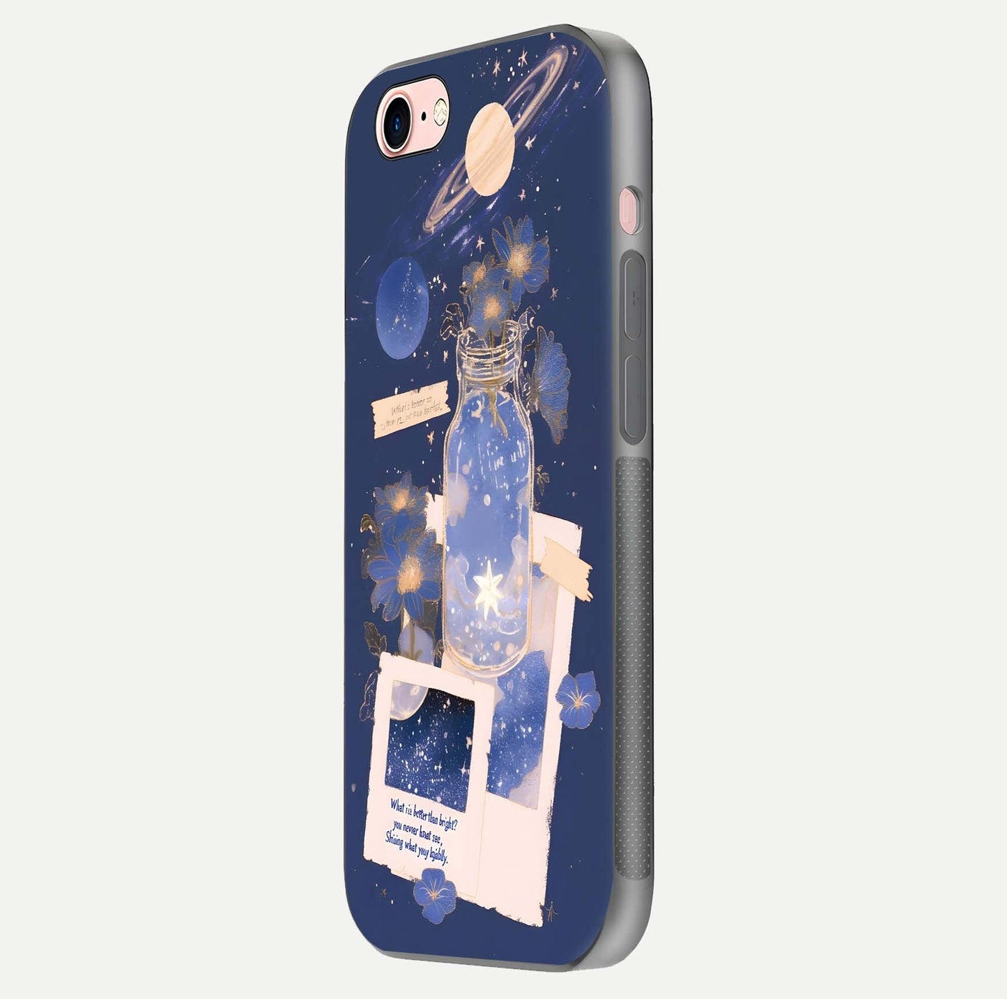 Starlit Cosmic Jar Glass Case for iPhone 6 Plus side-angle image showing glow, texture, and light reflection