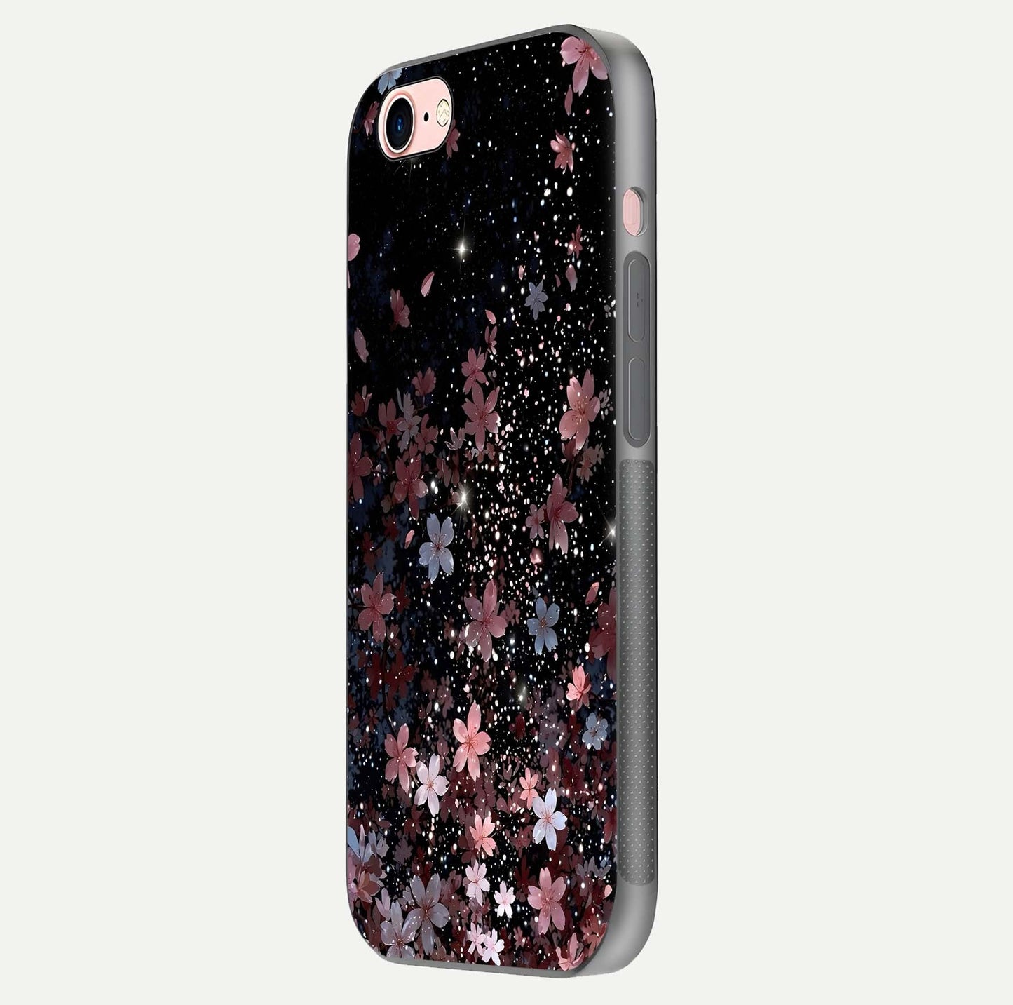 Starlit Flower Dreams Glass Case for iPhone 6 Plus side-angle image showing shine, edge detail, and floral contrast