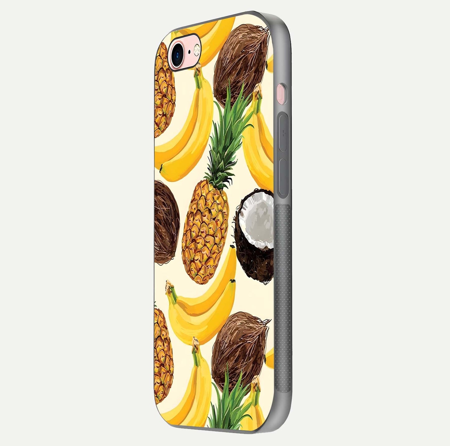 Tropical Fruit Mood Glass Case for iPhone 6 Plus side-angle image showing reflection, gloss, and fruit details